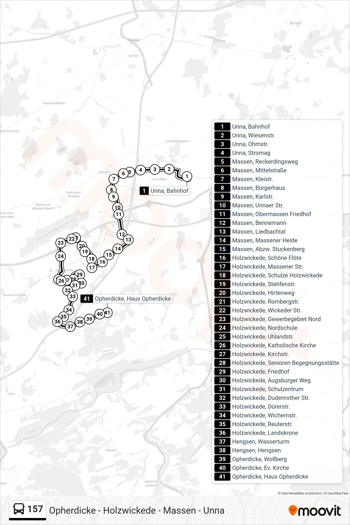 Linie 157 (Bus) Richtung Opherdicke, Haus Opherdicke: Route und Haltestellen auf der Karte