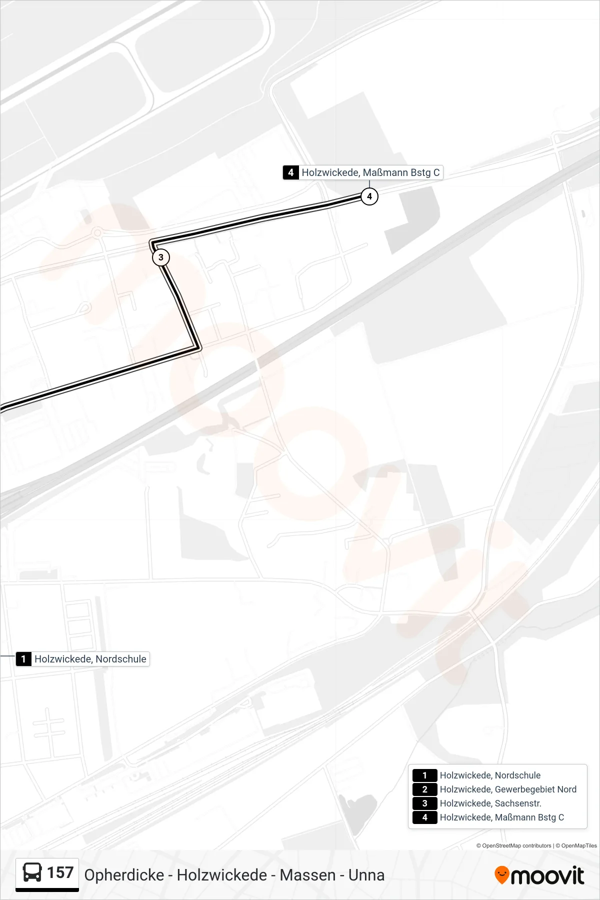 Linie 157 (Bus) Richtung Holzwickede, Maßmann Bstg C: Route und Haltestellen auf der Karte
