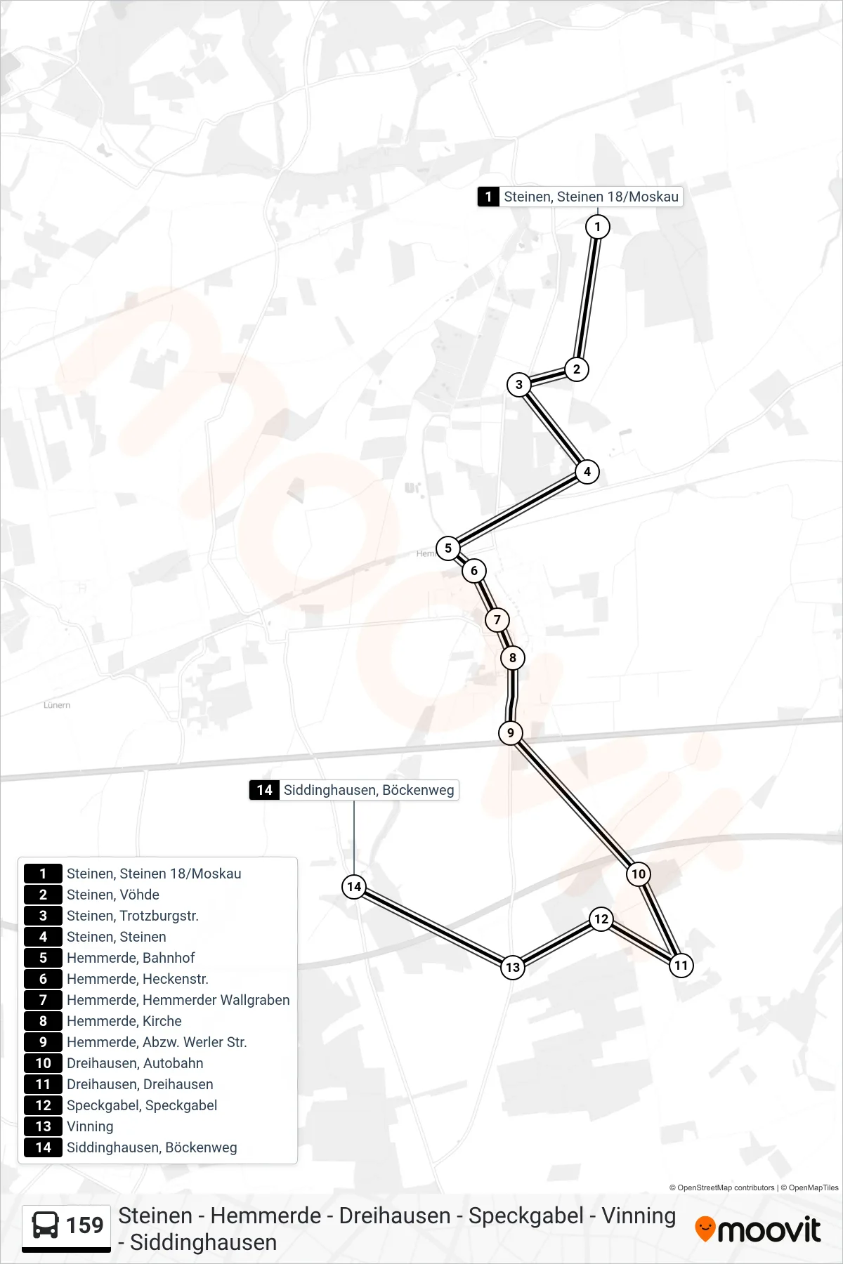 Linie 159 (Bus) Richtung Siddinghausen, Böckenweg: Route und Haltestellen auf der Karte