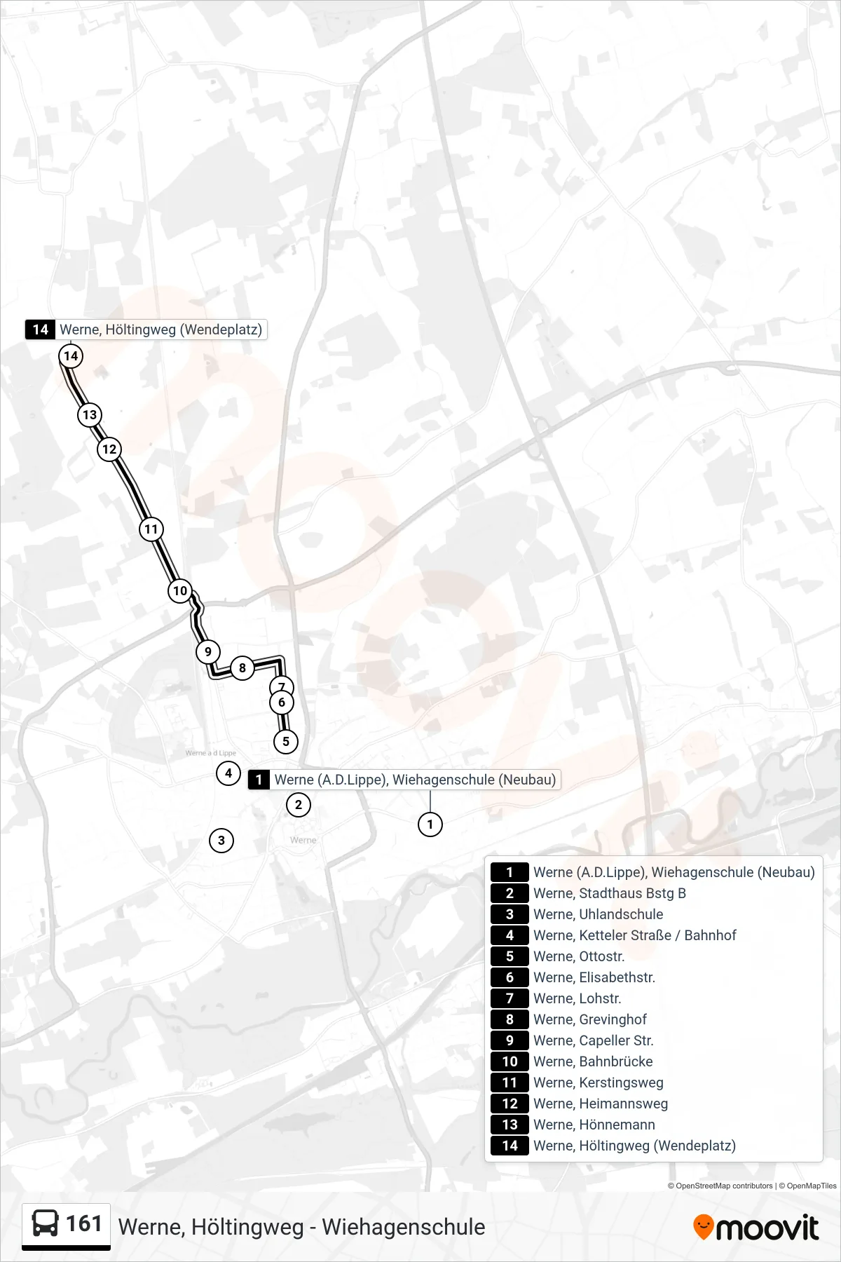 Linie 161 (Bus) Richtung Werne, Höltingweg (Wendeplatz): Route und Haltestellen auf der Karte