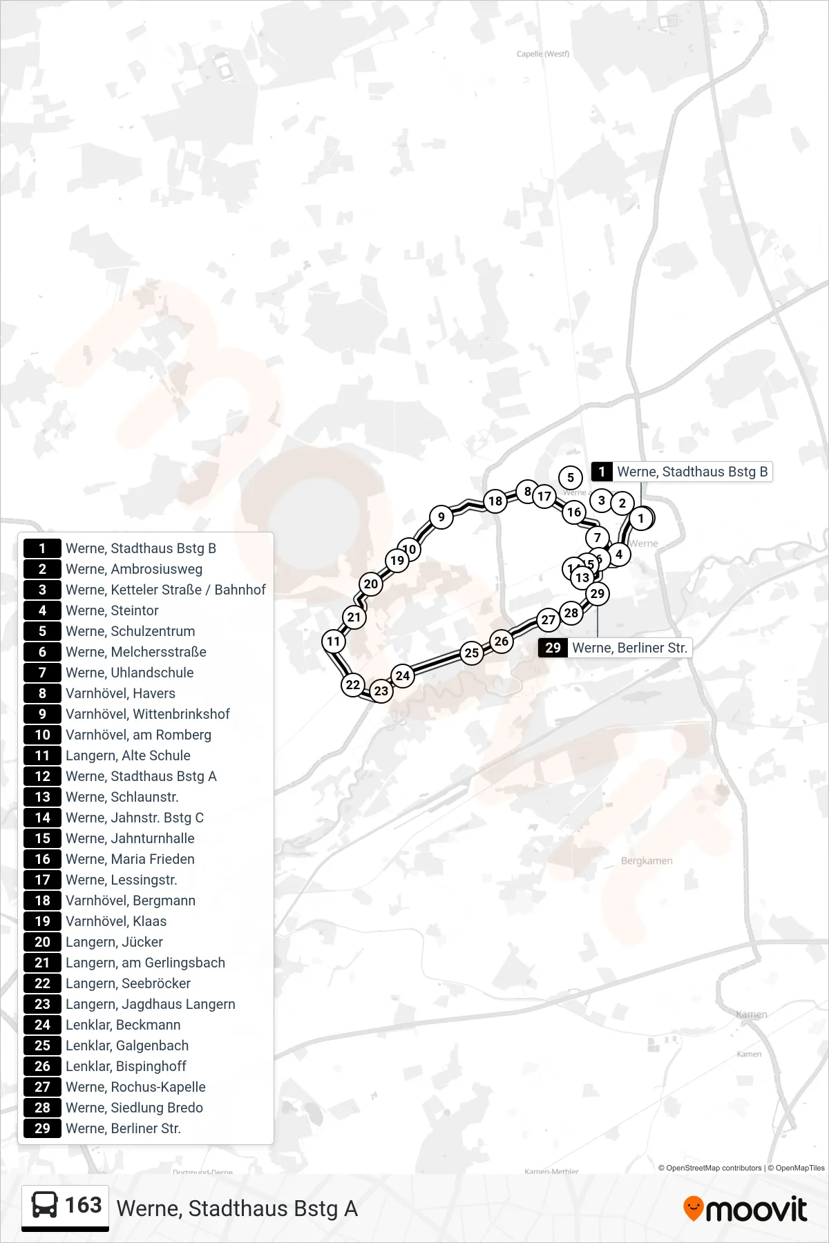 Linie 163 (Bus) Richtung Werne, Stadthaus Bstg A: Route und Haltestellen auf der Karte