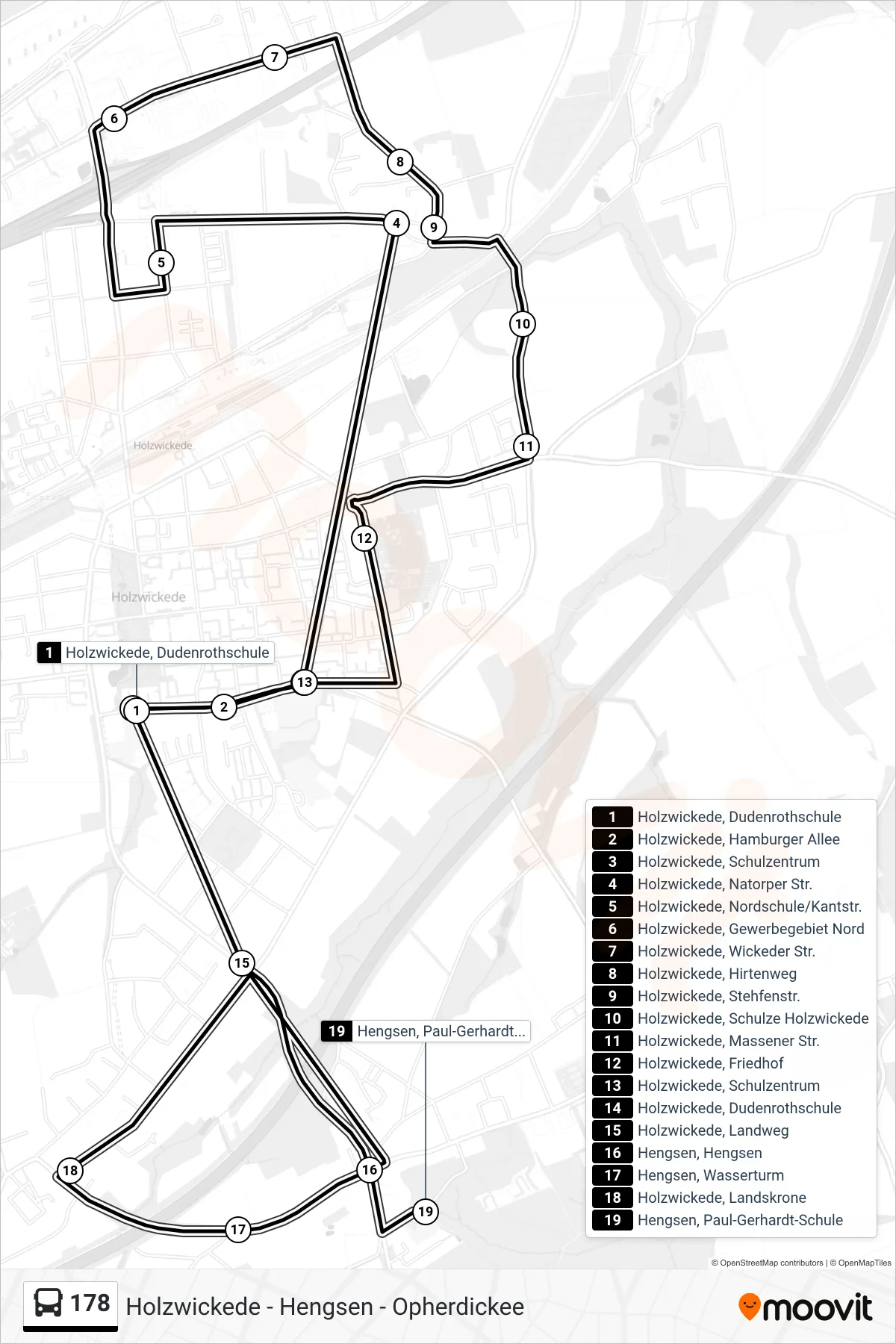 Linie 178 (Bus) Richtung Hengsen, Paul-Gerhardt-Schule: Route und Haltestellen auf der Karte