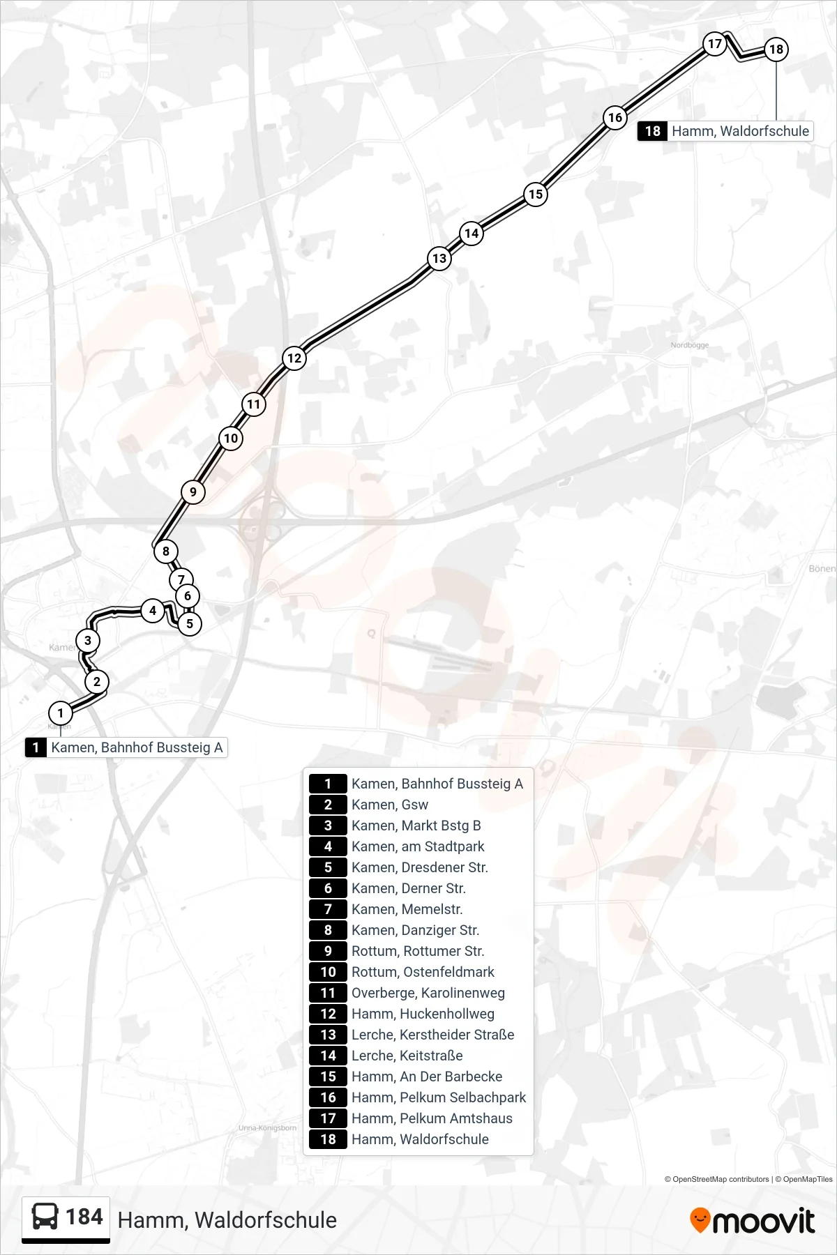 Linie 184 (Bus) Richtung Hamm, Waldorfschule: Route und Haltestellen auf der Karte