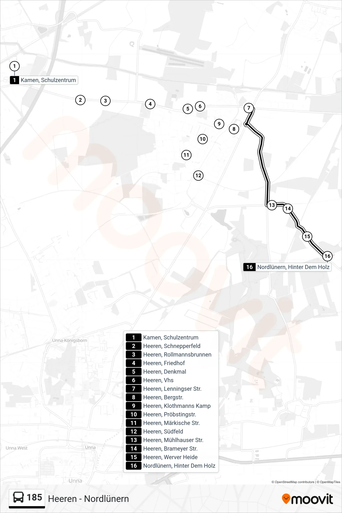 Linie 185 (Bus) Richtung Nordlünern, Hinter Dem Holz: Route und Haltestellen auf der Karte
