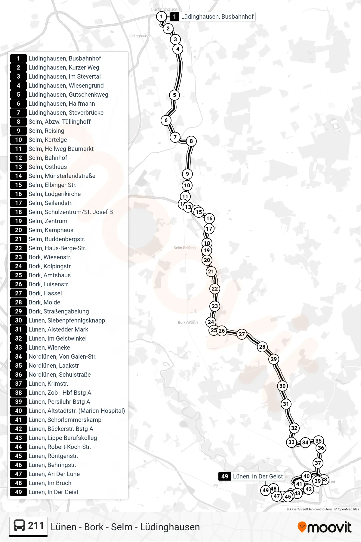 Linie 211 (Bus) Richtung Lünen, In Der Geist: Route und Haltestellen auf der Karte