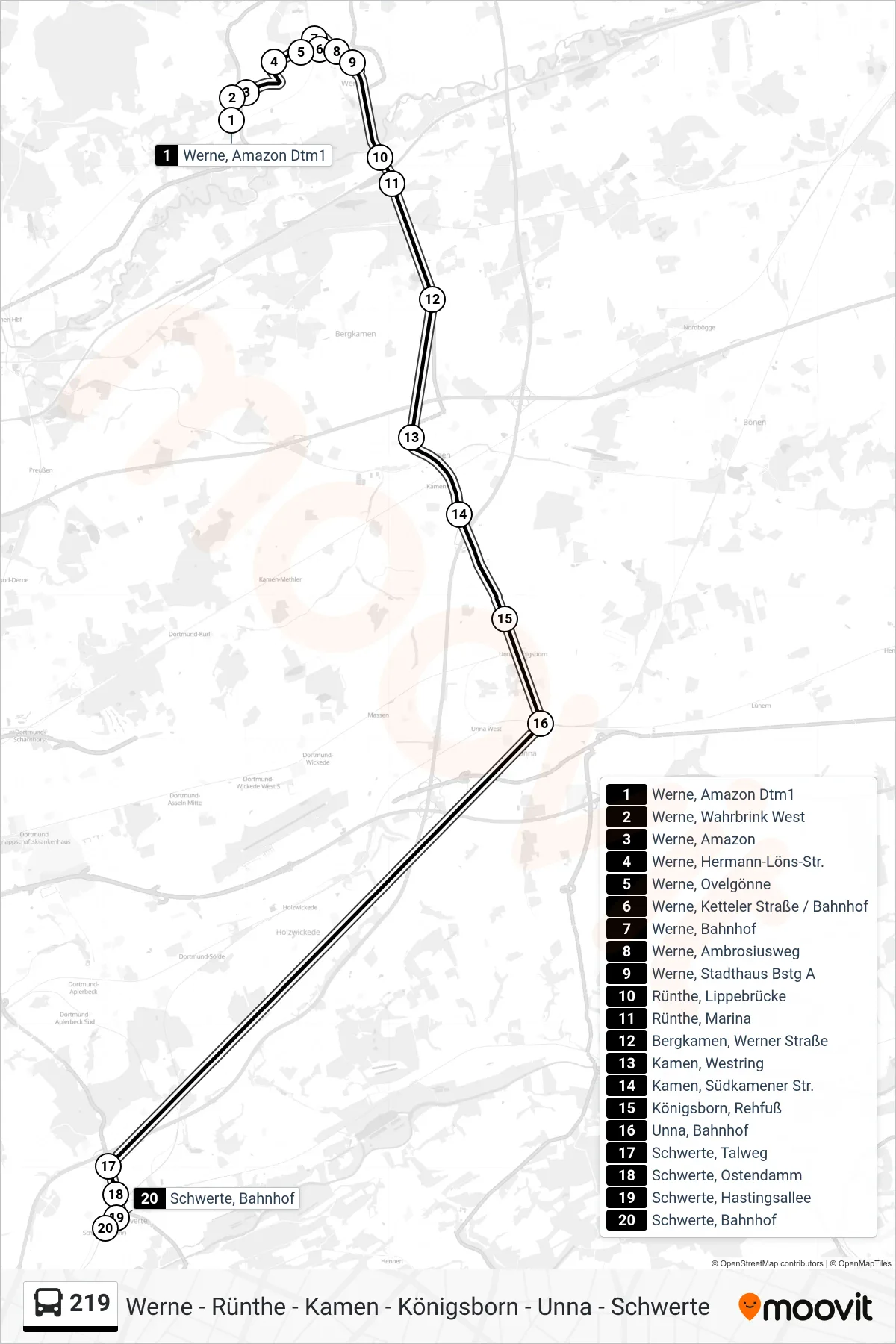 Linie 219 (Bus) Richtung Schwerte, Bahnhof Bstg B: Route und Haltestellen auf der Karte