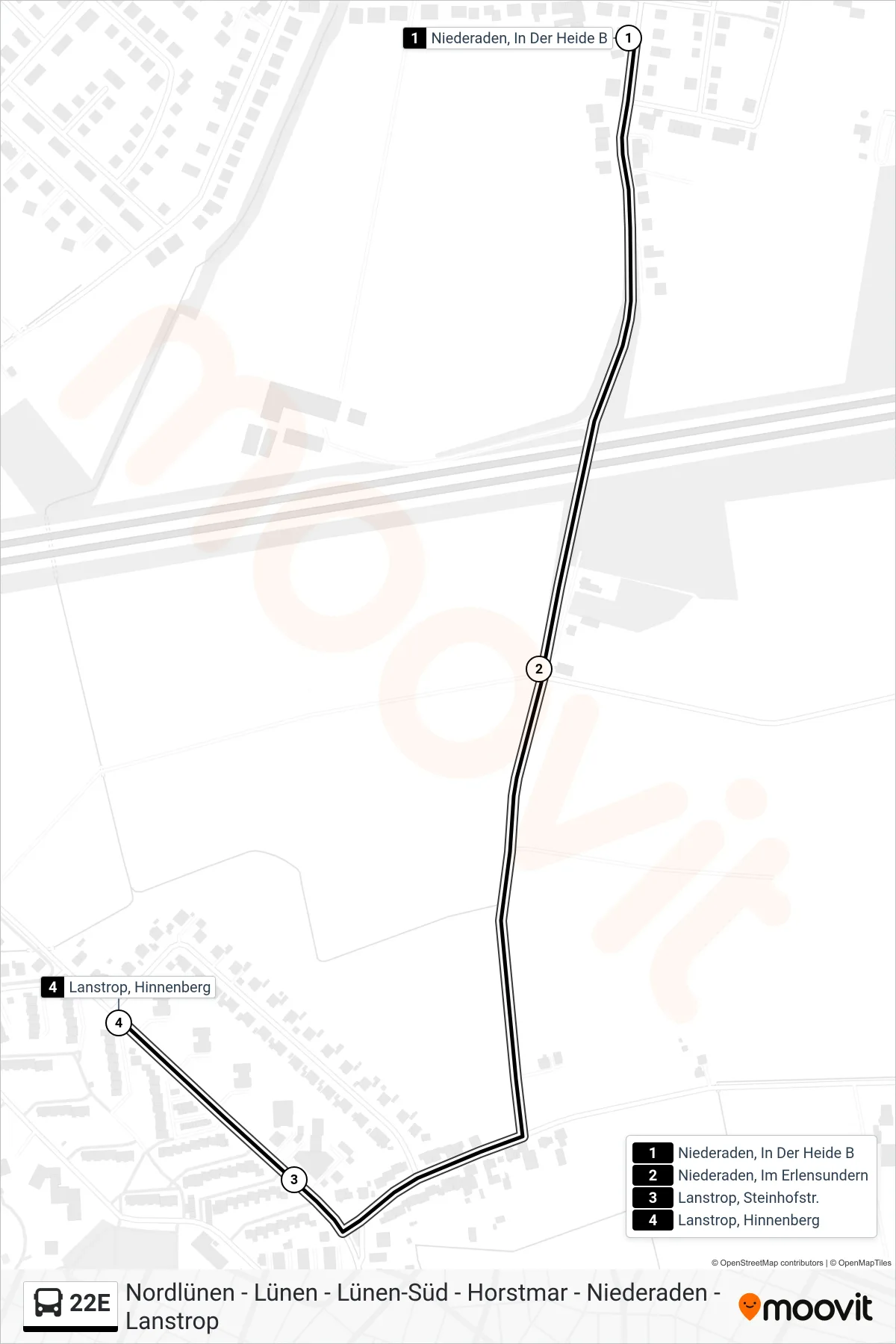 Linie 22E (Bus) Richtung Lanstrop, Hinnenberg: Route und Haltestellen auf der Karte