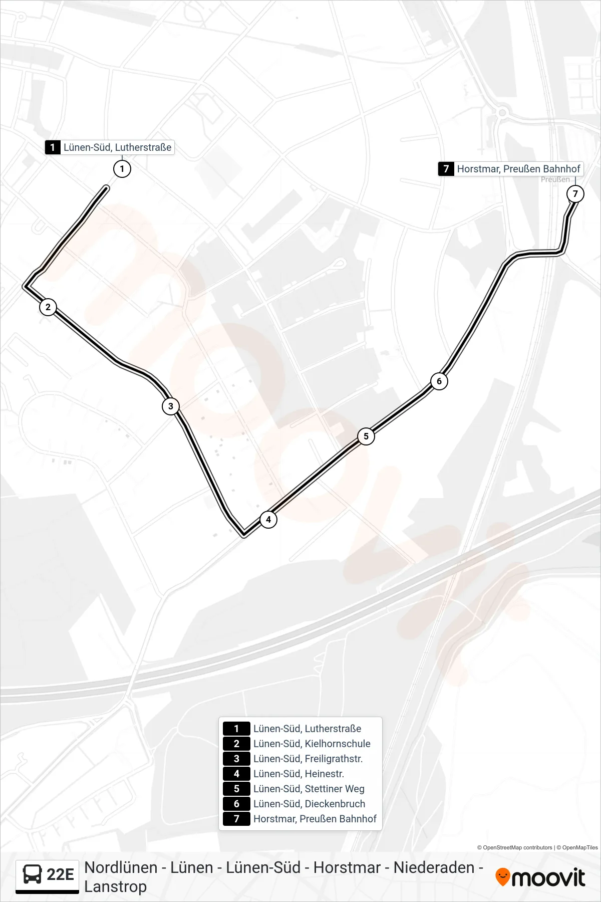 Linie 22E (Bus) Richtung Horstmar, Preußen Bahnhof: Route und Haltestellen auf der Karte