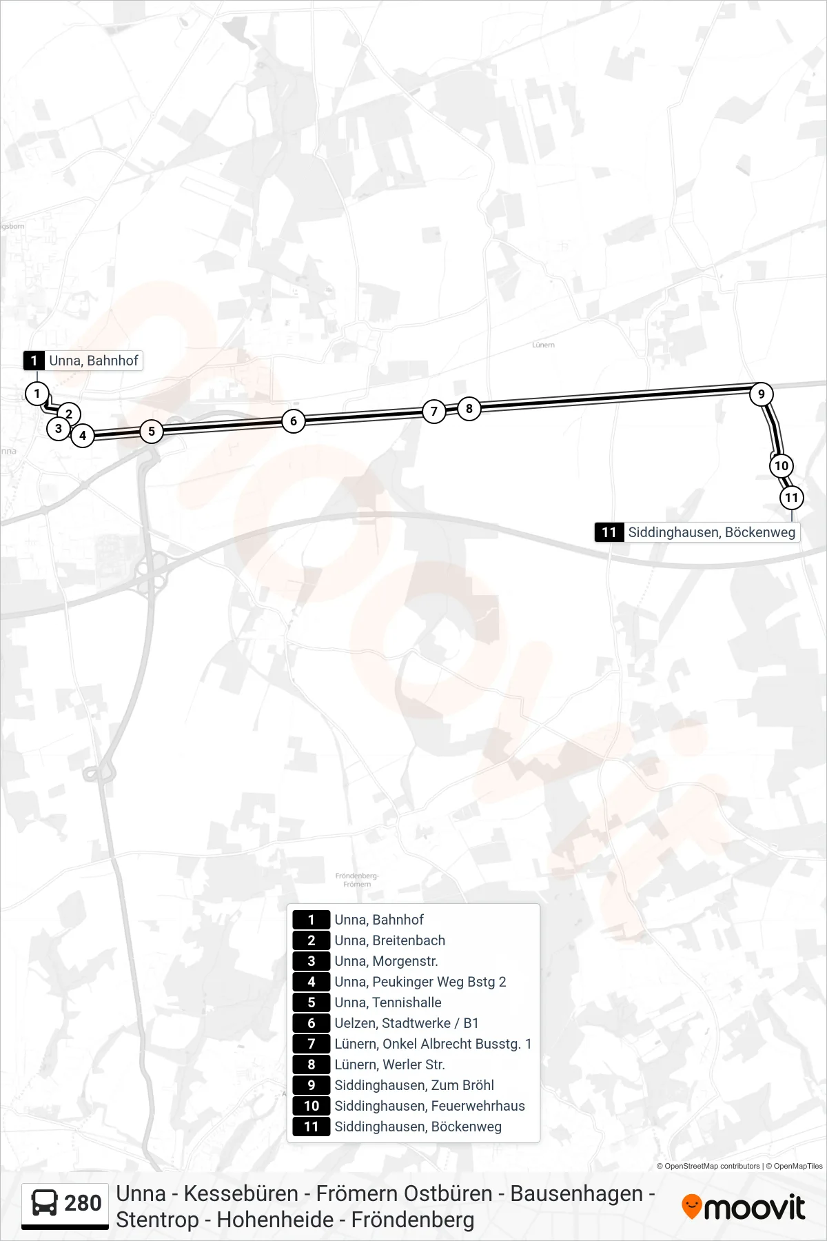 Linie 280 (Bus) Richtung Siddinghausen, Böckenweg: Route und Haltestellen auf der Karte