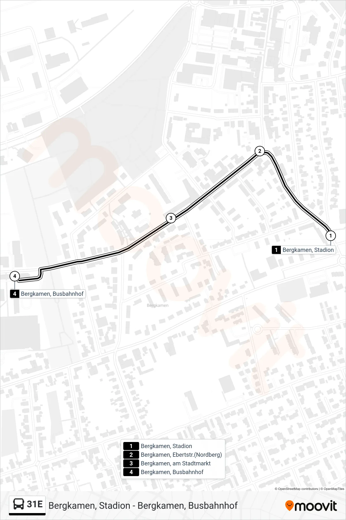 Linie 31E (Bus) Richtung Bergkamen, Busbahnhof Bstg B: Route und Haltestellen auf der Karte
