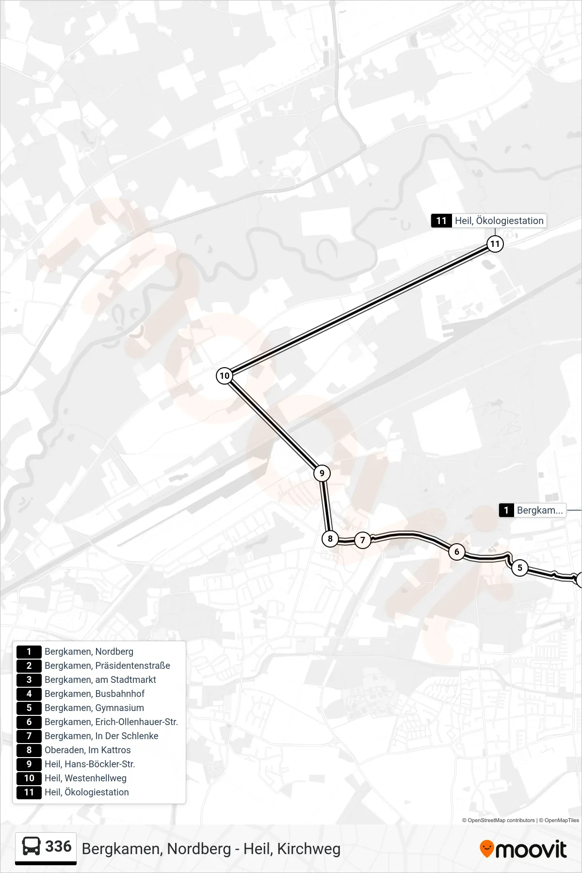 Linie 336 (Bus) Richtung Heil, Ökologiestation: Route und Haltestellen auf der Karte