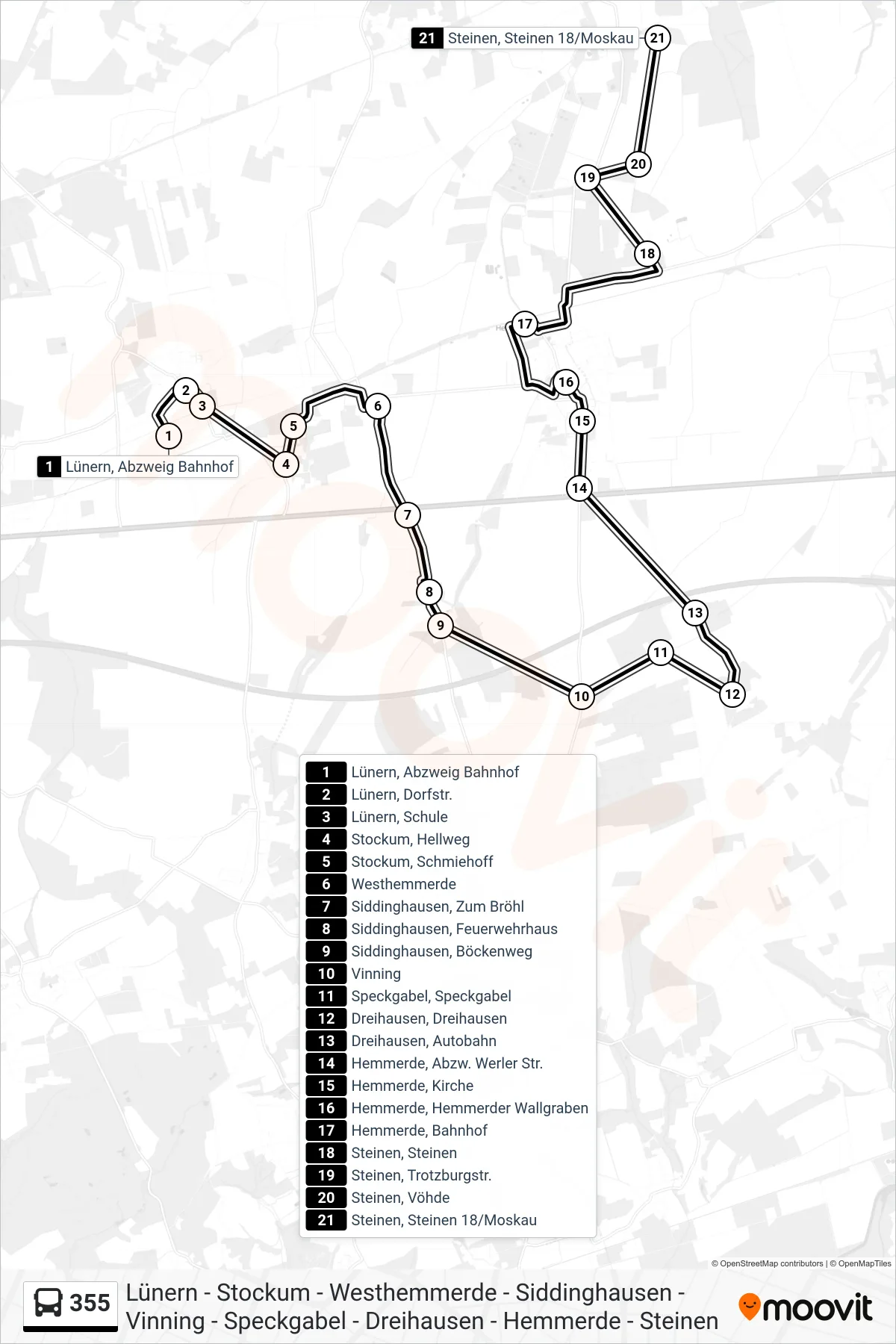 355 bus Line (Steinen, Steinen 18/Moskau) route and stops on a map