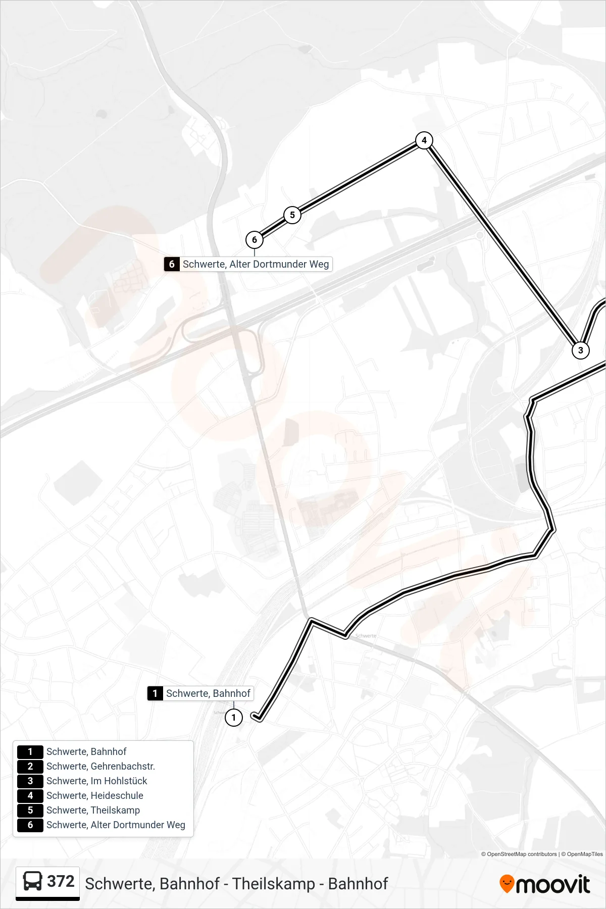 Linie 372 (Bus) Richtung Schwerte, Alter Dortmunder Weg: Route und Haltestellen auf der Karte
