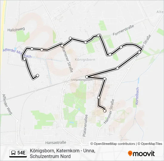 54E Bus Line Map