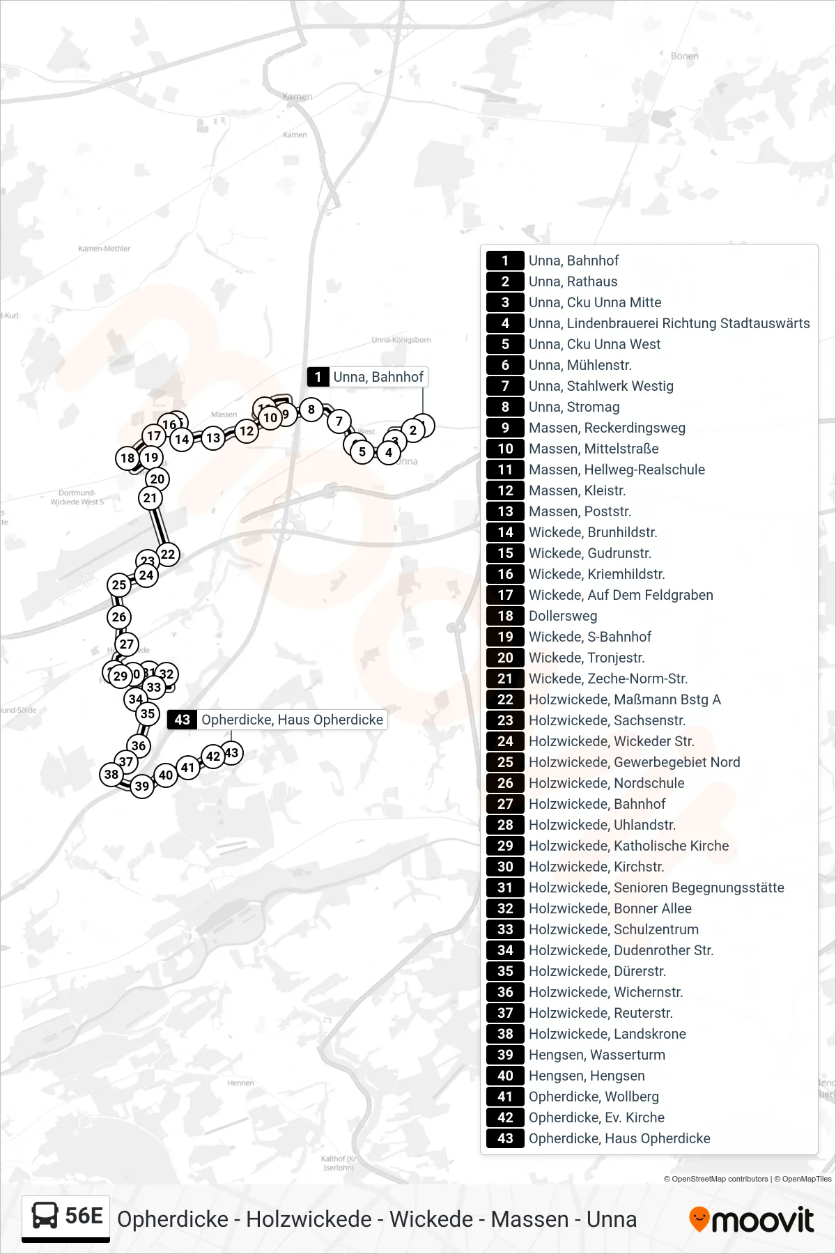 Linie 56E (Bus) Richtung Opherdicke, Haus Opherdicke: Route und Haltestellen auf der Karte