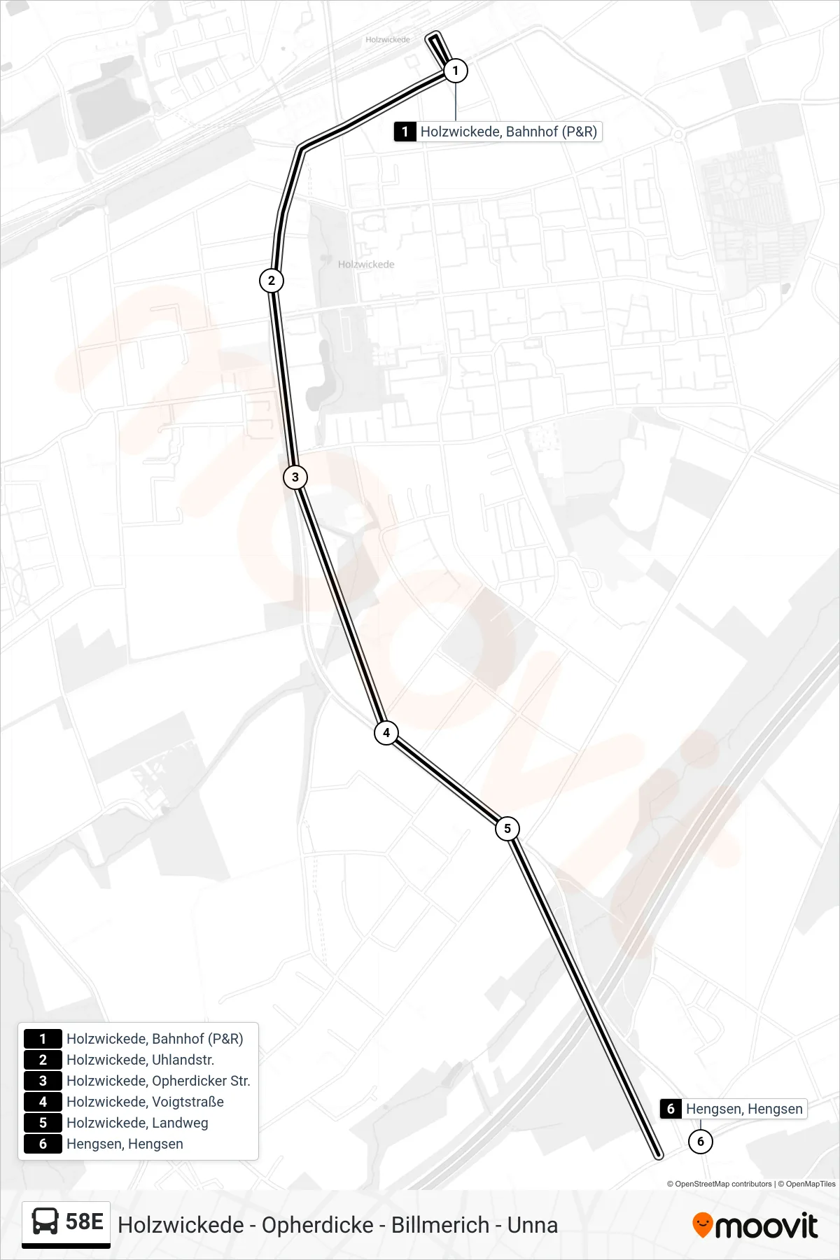 Linie 58E (Bus) Richtung Hengsen, Hengsen: Route und Haltestellen auf der Karte