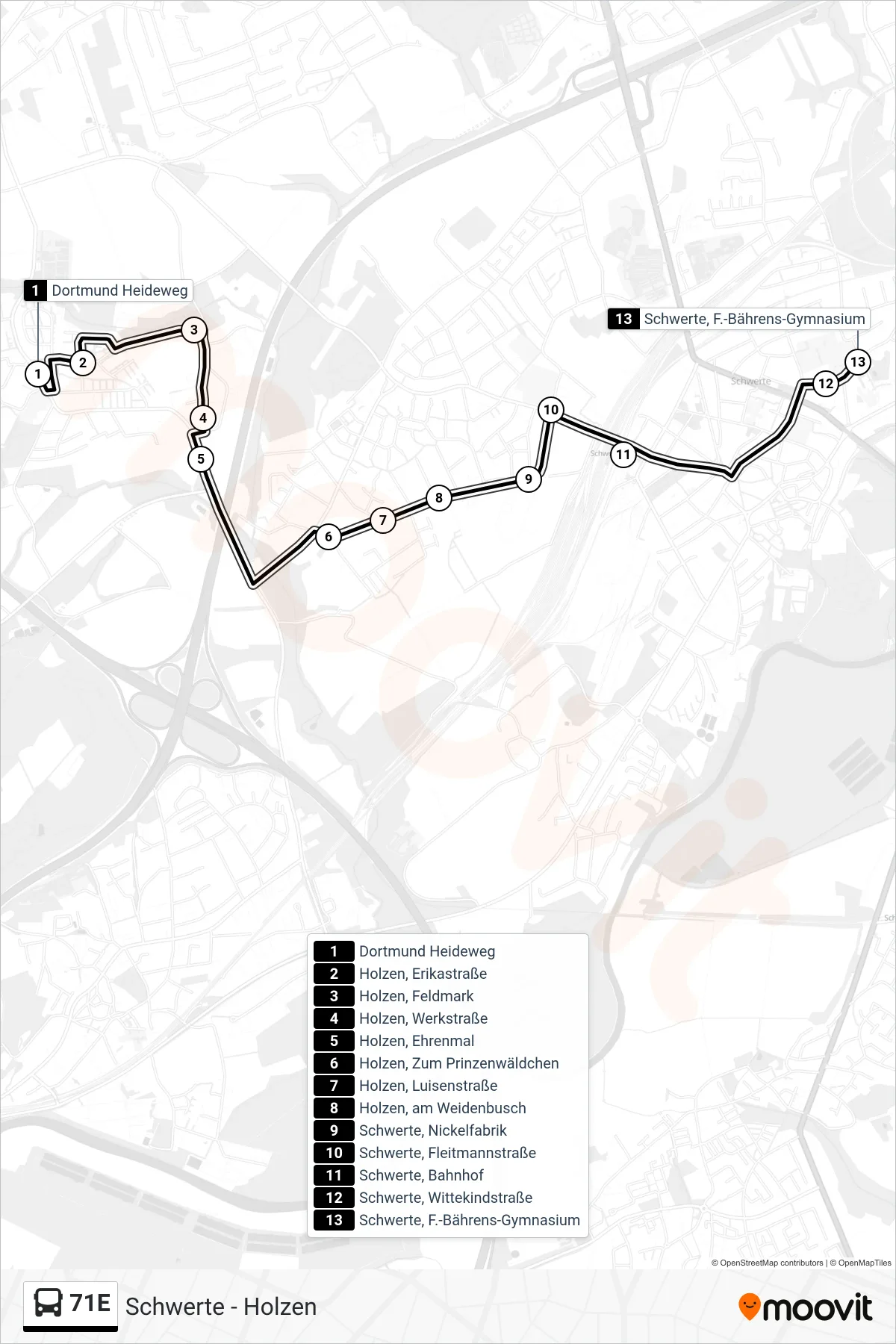Linie 71E (Bus) Richtung Schwerte, F.-Bährens-Gymnasium: Route und Haltestellen auf der Karte