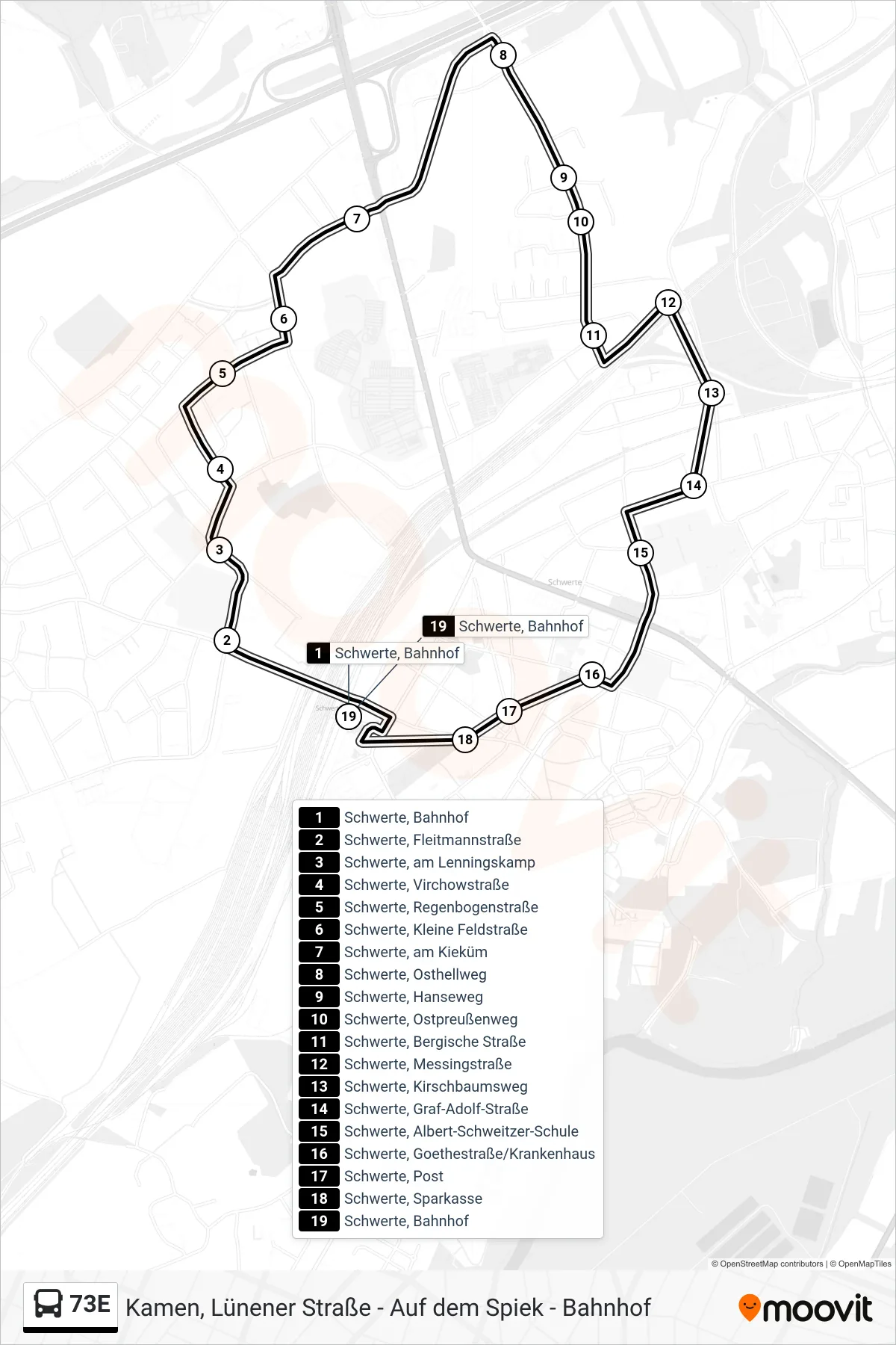 Linie 73E (Bus) Richtung Schwerte, Bahnhof Bstg D: Route und Haltestellen auf der Karte
