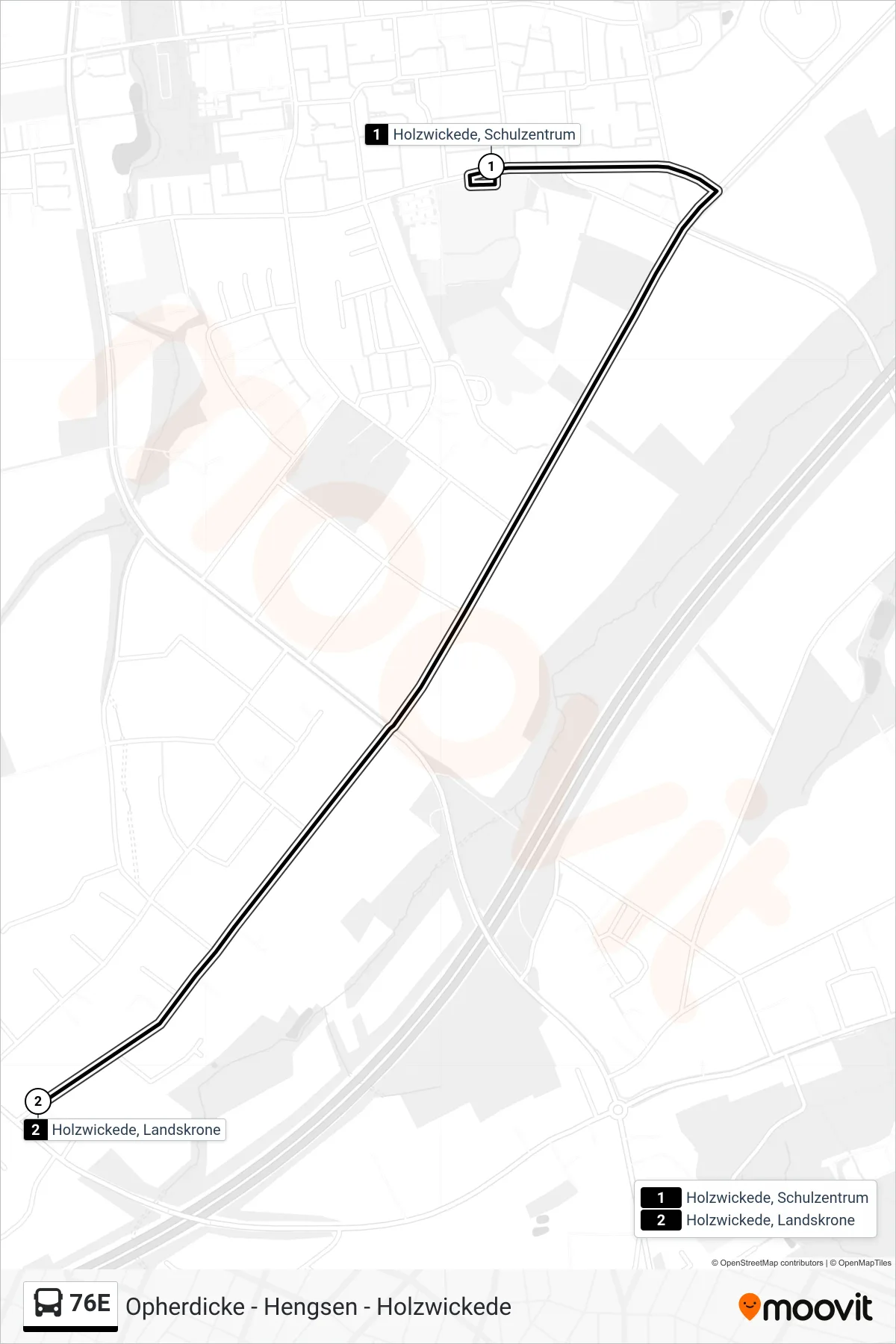 Linie 76E (Bus) Richtung Holzwickede, Landskrone: Route und Haltestellen auf der Karte