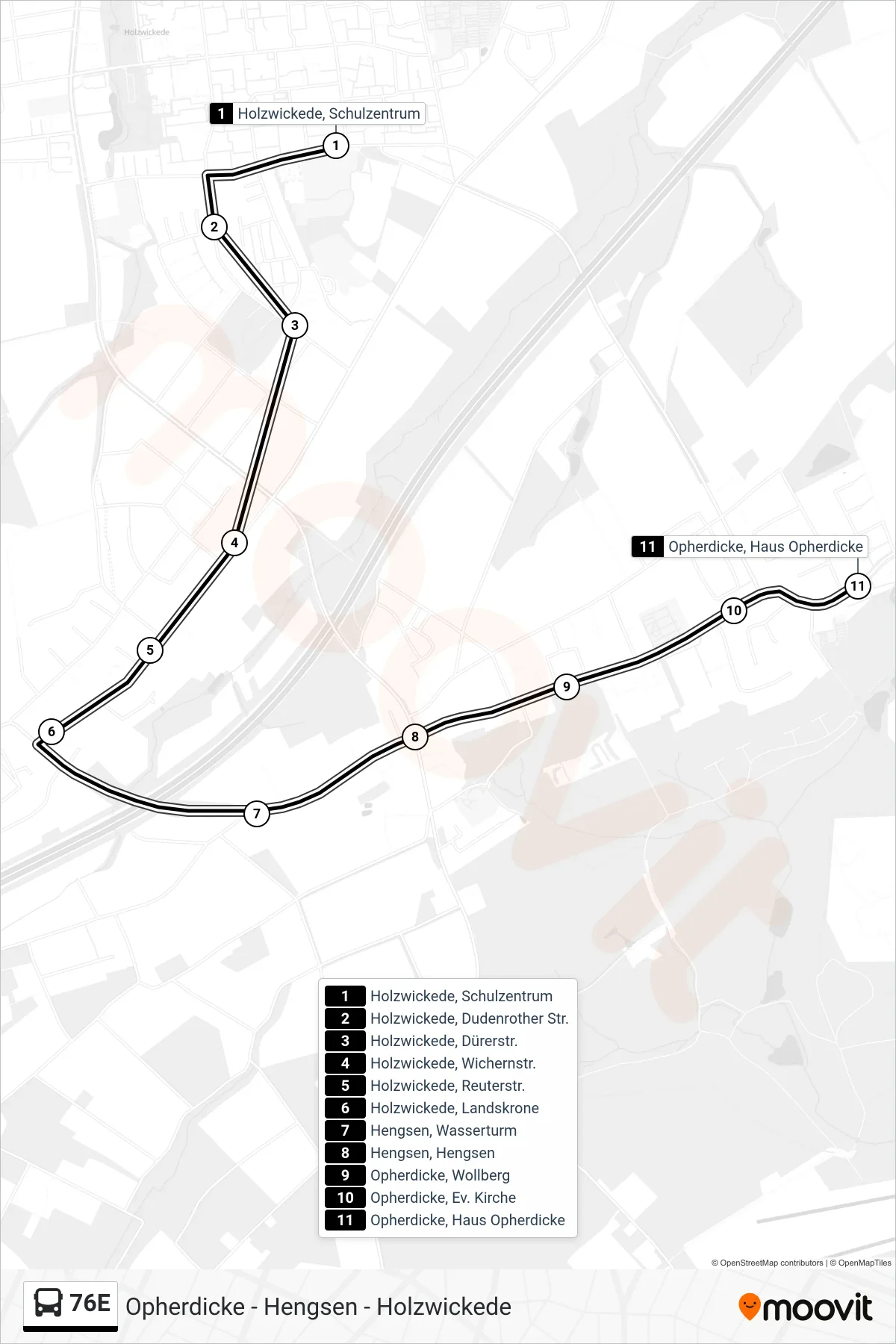 Linie 76E (Bus) Richtung Opherdicke, Haus Opherdicke: Route und Haltestellen auf der Karte