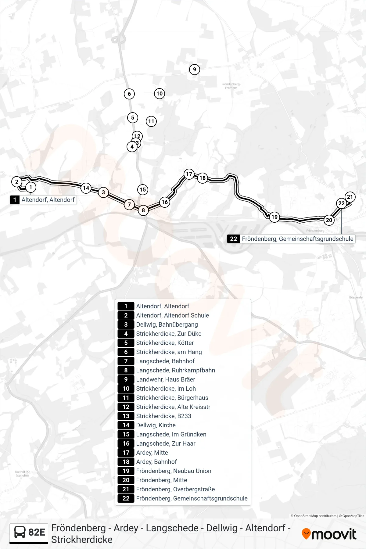 Linie 82E (Bus) Richtung Fröndenberg, Gemeinschaftsgrundschule: Route und Haltestellen auf der Karte