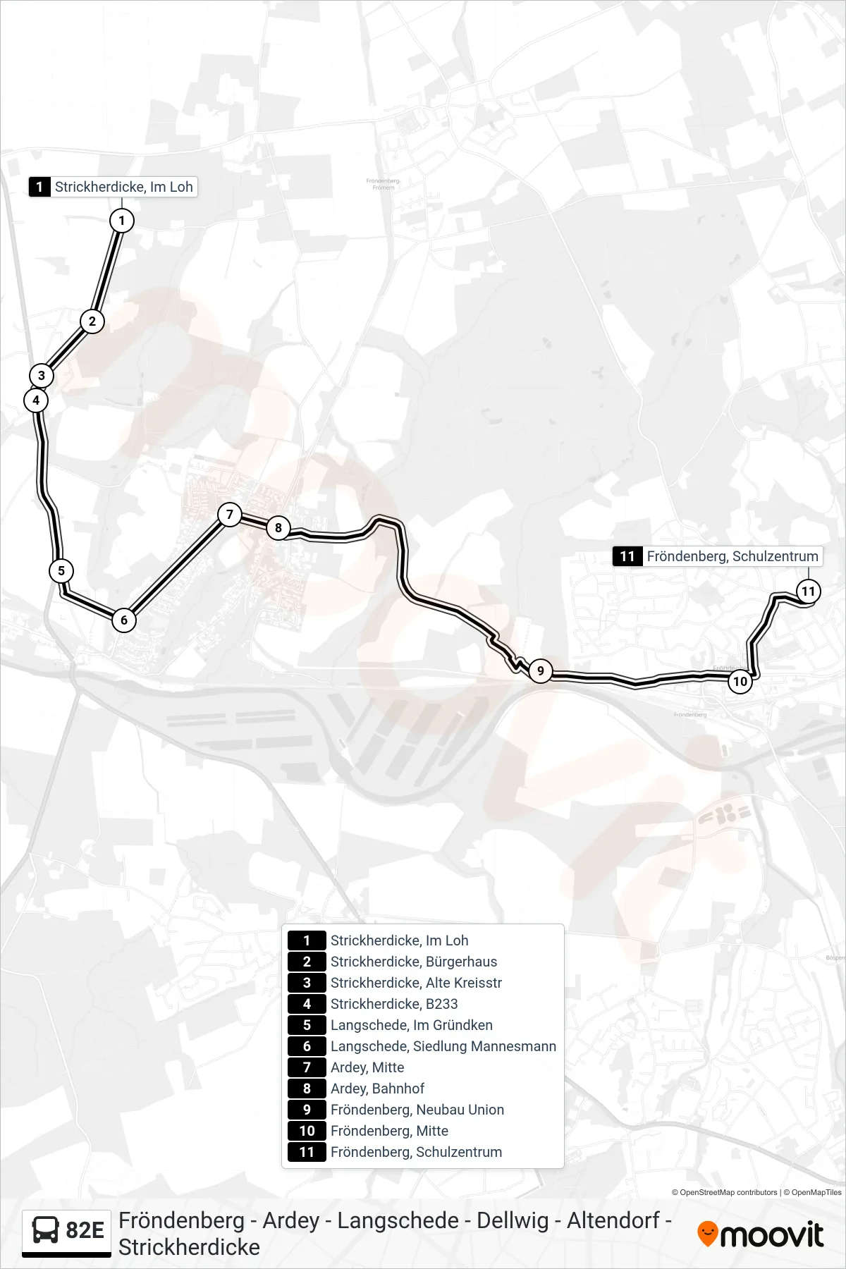 Linie 82E (Bus) Richtung Fröndenberg, Schulzentrum: Route und Haltestellen auf der Karte