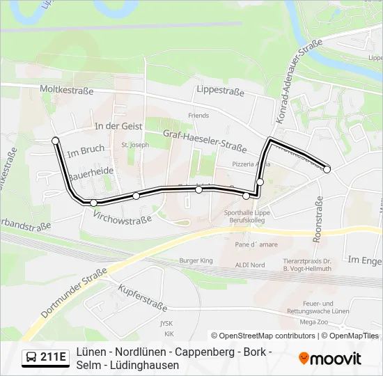 211E Bus Line Map