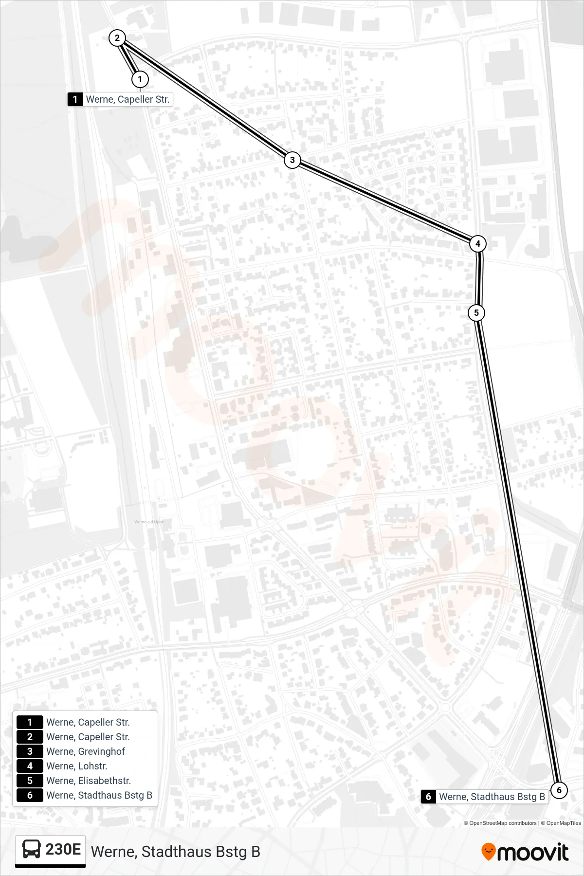 Linie 230E (Bus) Richtung Werne, Stadthaus Bstg B: Route und Haltestellen auf der Karte