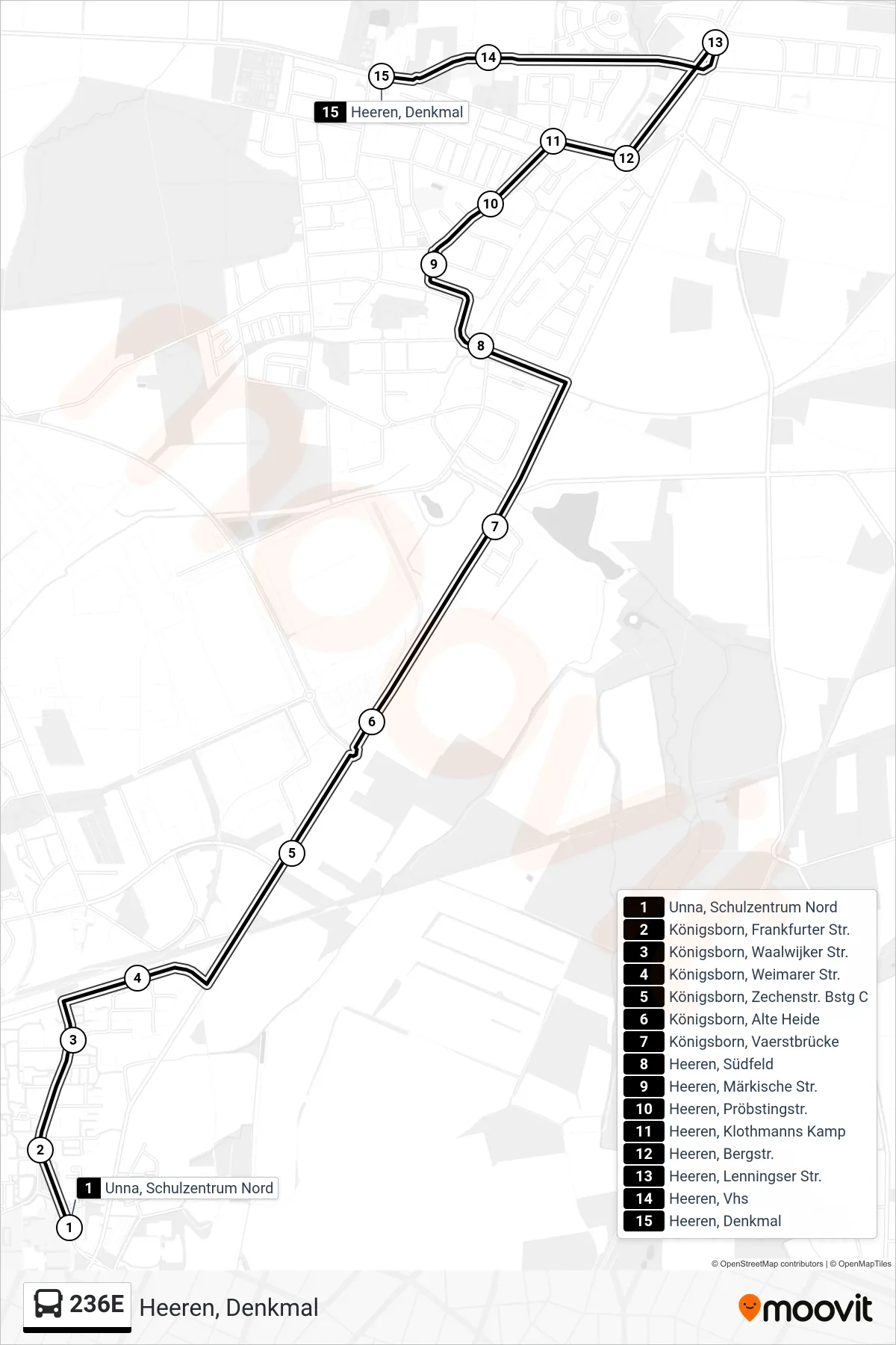 Linie 236E (Bus) Richtung Heeren, Denkmal: Route und Haltestellen auf der Karte