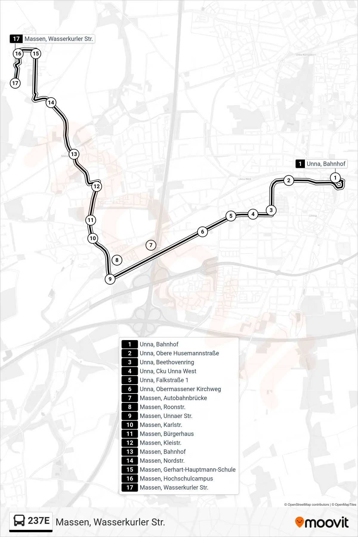 Linie 237E (Bus) Richtung Massen, Wasserkurler Str.: Route und Haltestellen auf der Karte