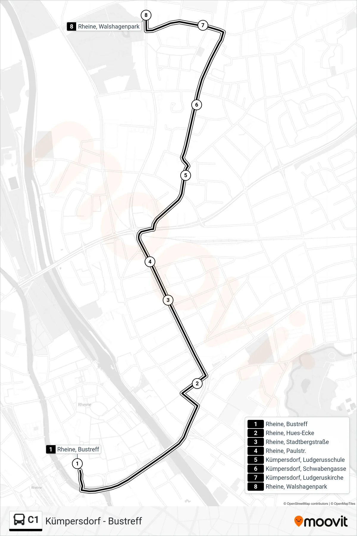 Linie C1 (Bus) Richtung Rheine, Walshagenpark: Route und Haltestellen auf der Karte