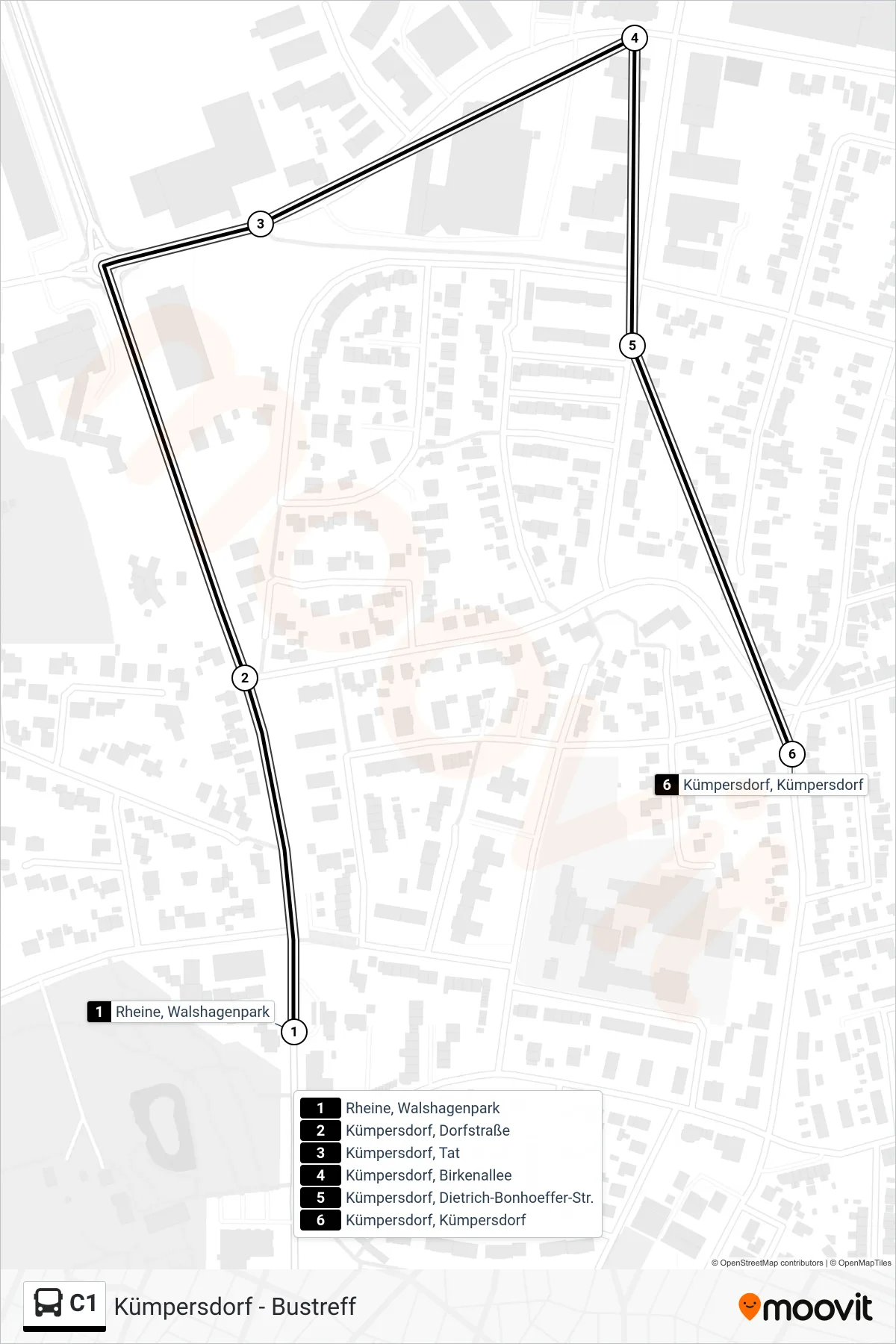 C1 bus Line (Kümpersdorf, Kümpersdorf) route and stops on a map