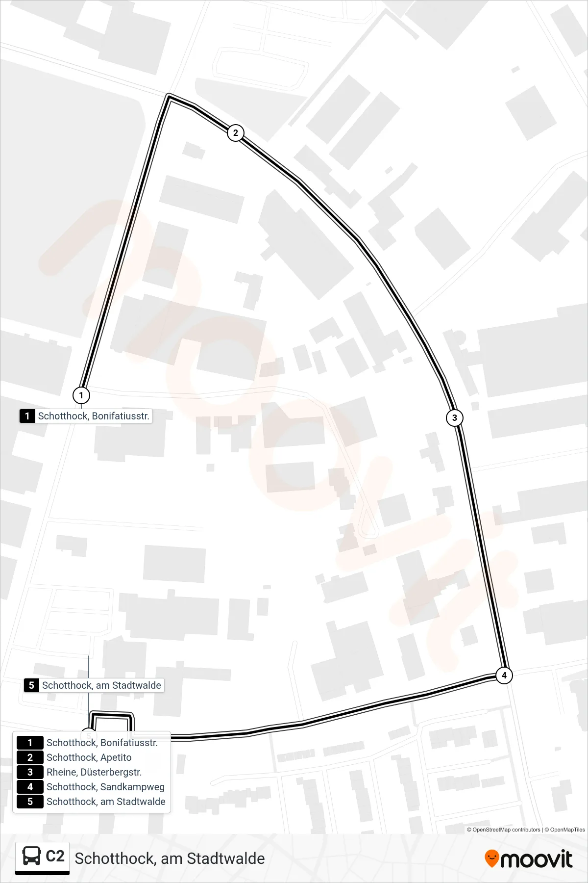 Linie C2 (Bus) Richtung Schotthock, am Stadtwalde: Route und Haltestellen auf der Karte