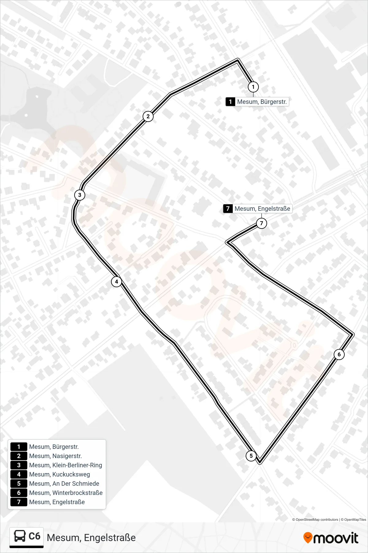 Linie C6 (Bus) Richtung Mesum, Engelstraße: Route und Haltestellen auf der Karte