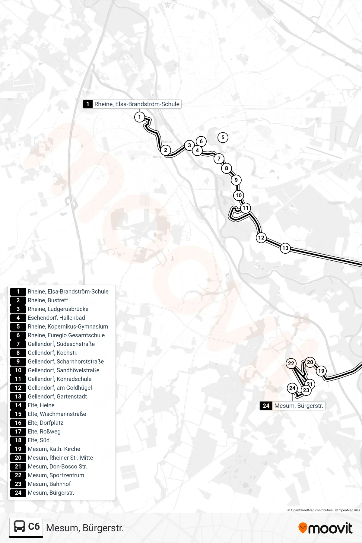 Linie C6 (Bus) Richtung Mesum, Bürgerstr.: Route und Haltestellen auf der Karte