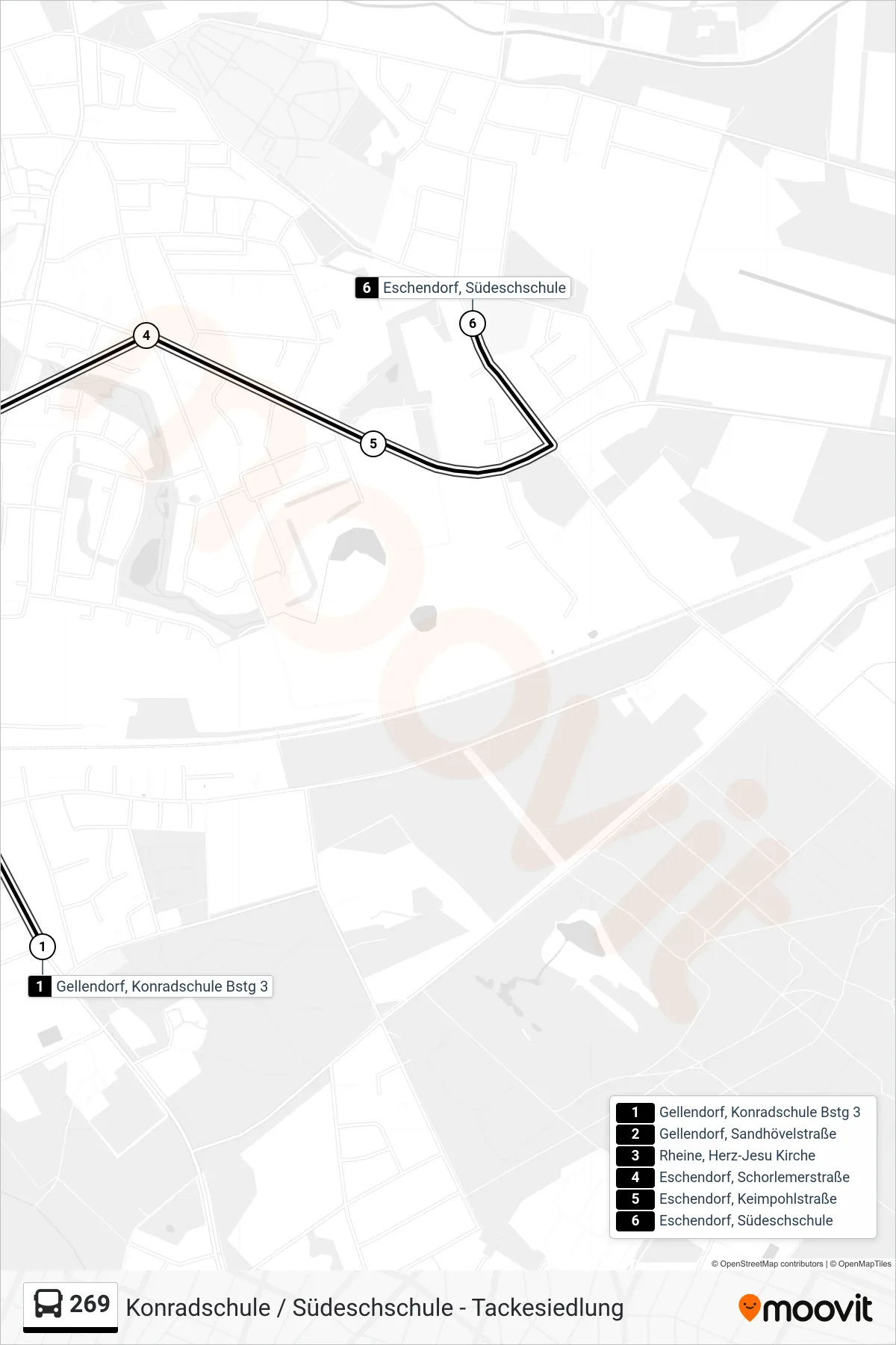 269 bus Line (Eschendorf, Südeschschule) route and stops on a map