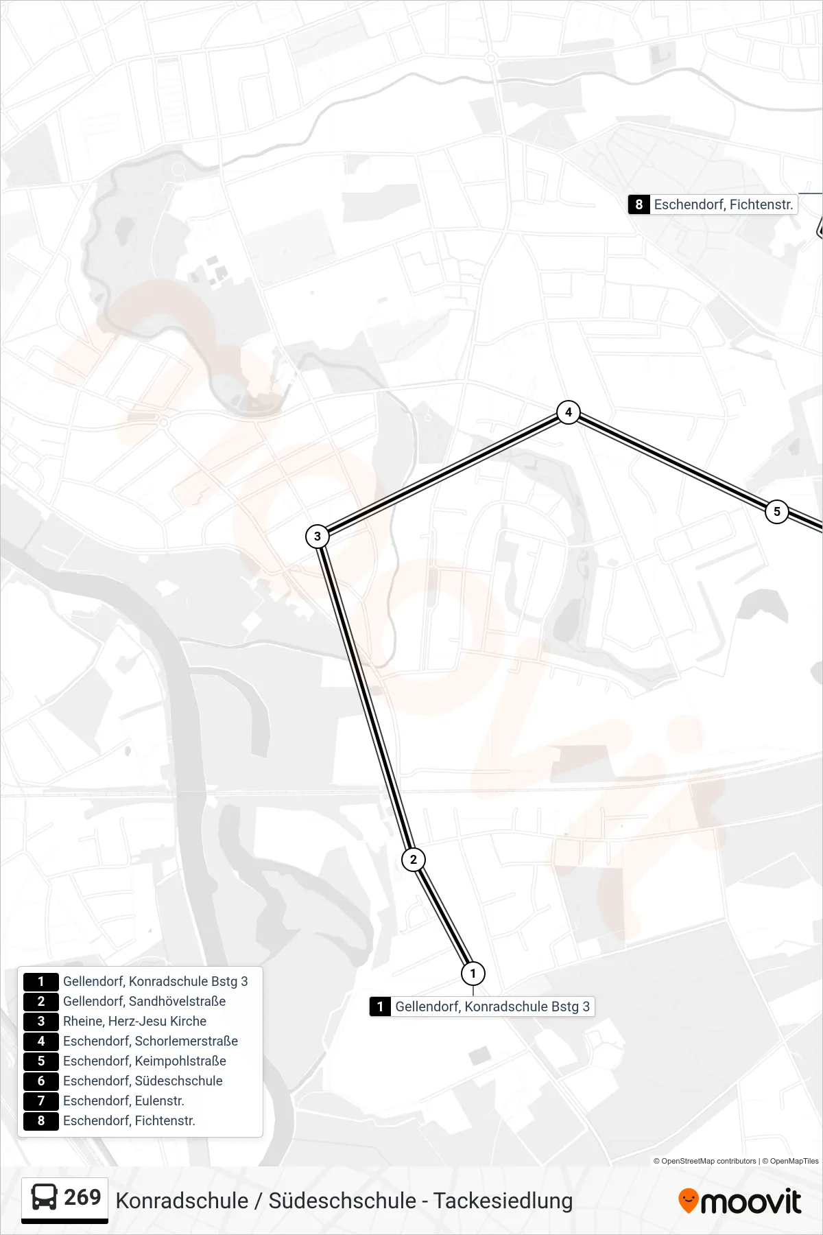 269 bus Line (Eschendorf, Fichtenstr.) route and stops on a map