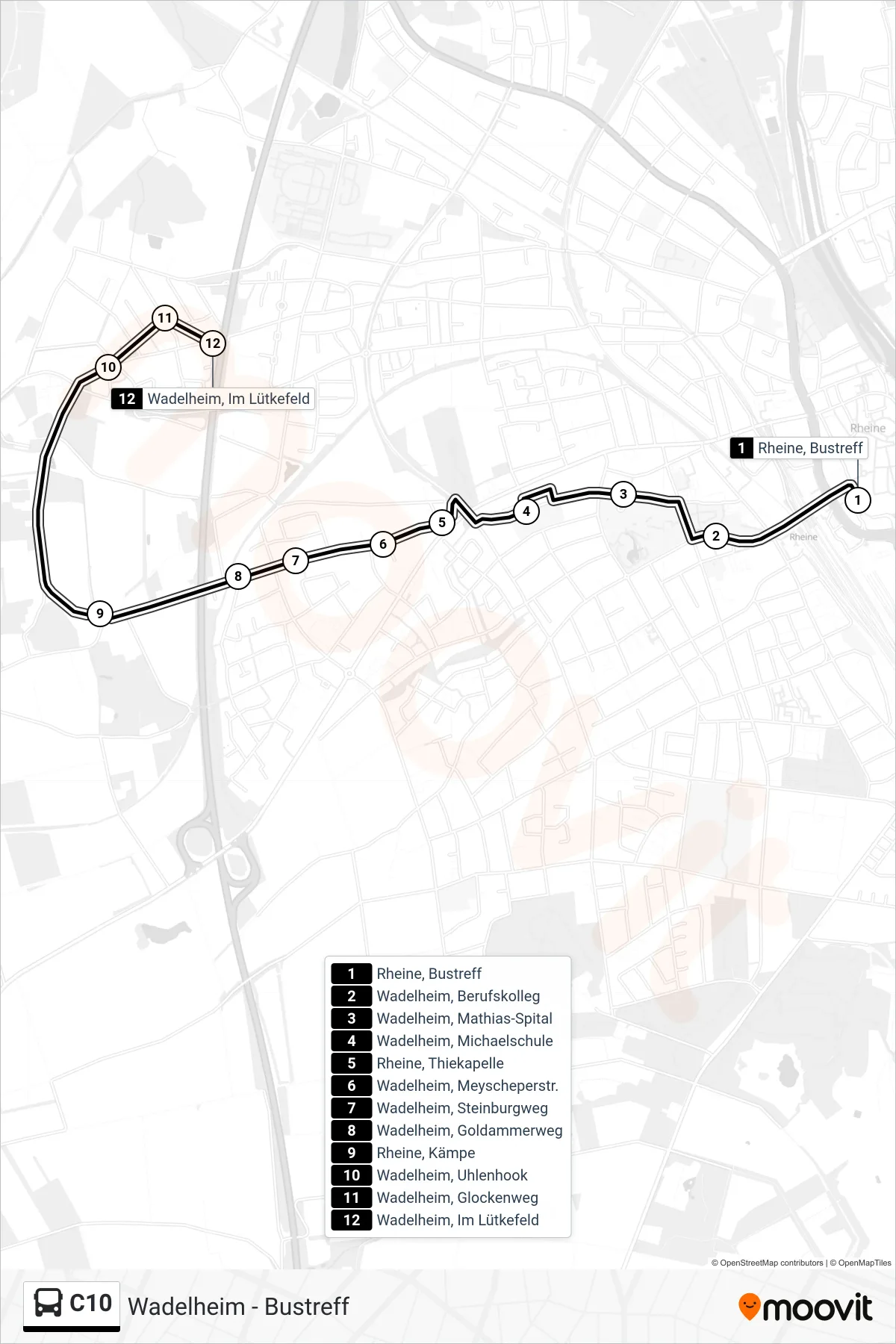 Linie C10 (Bus) Richtung Wadelheim, Im Lütkefeld: Route und Haltestellen auf der Karte