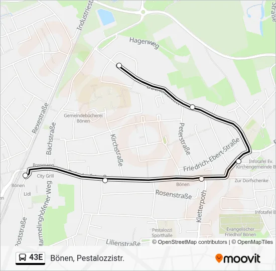 43E Bus Line Map