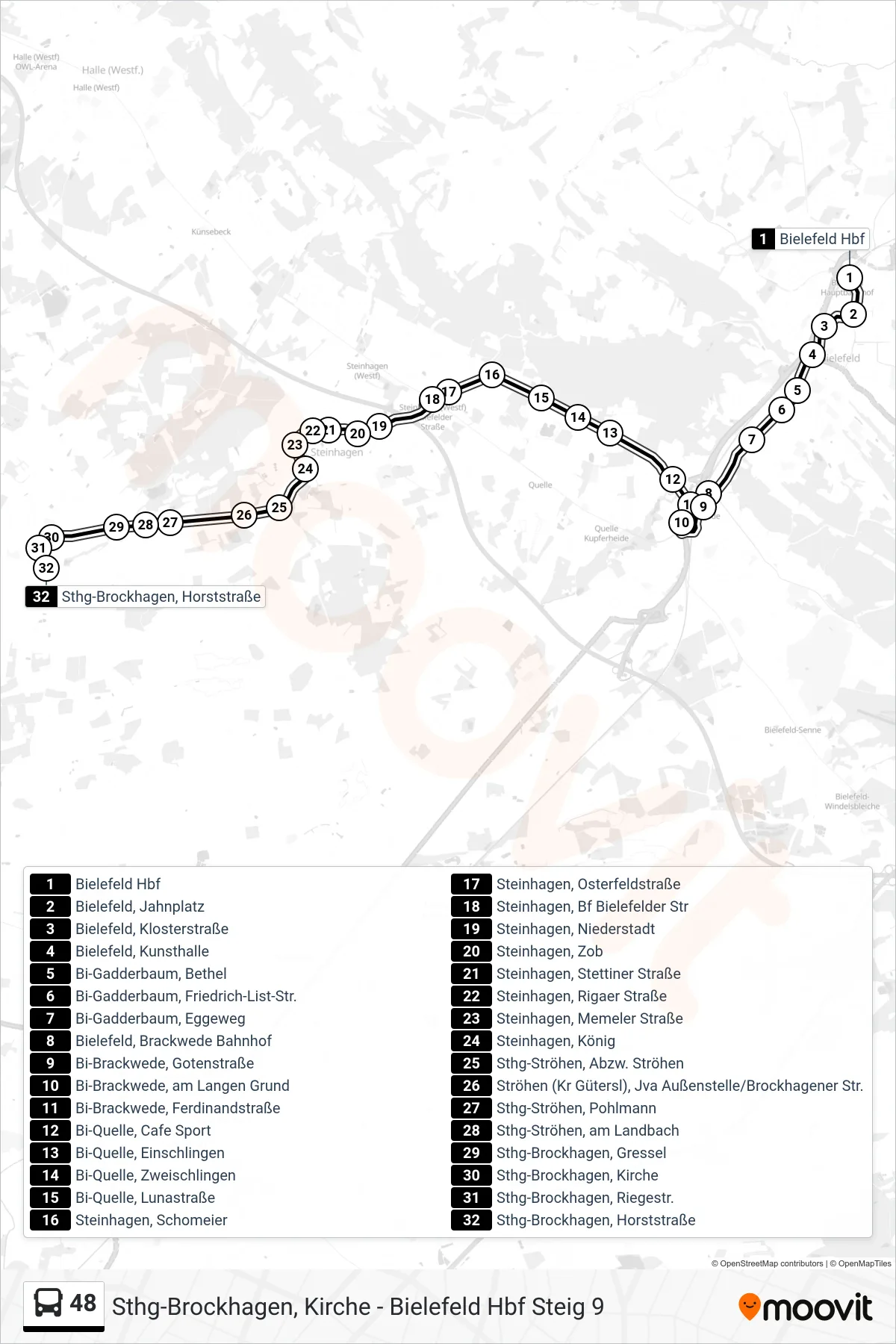 Linie 48 (Bus) Richtung Sthg-Brockhagen, Horststraße: Route und Haltestellen auf der Karte