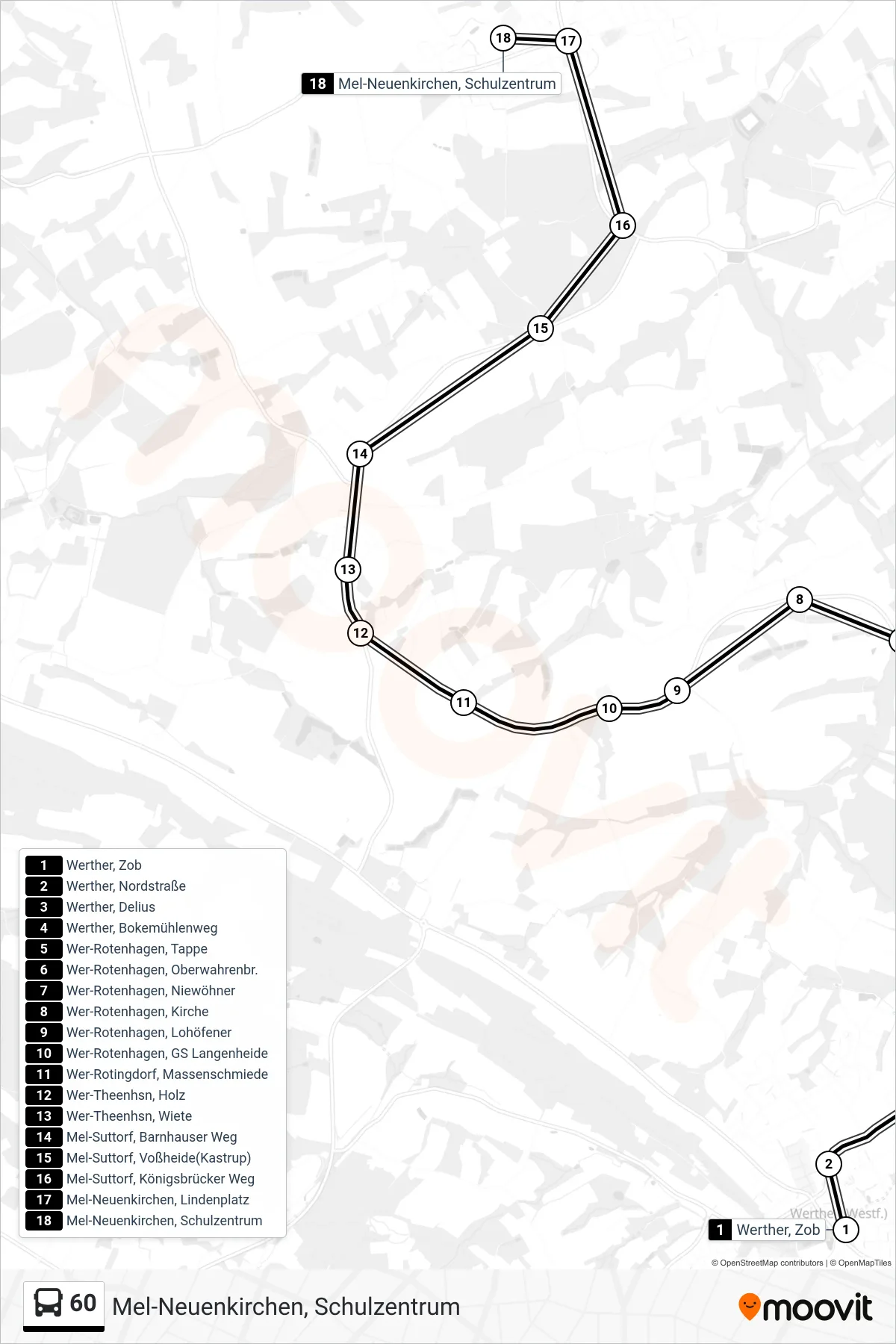 Linie 60 (Bus) Richtung Mel-Neuenkirchen, Schulzentrum: Route und Haltestellen auf der Karte