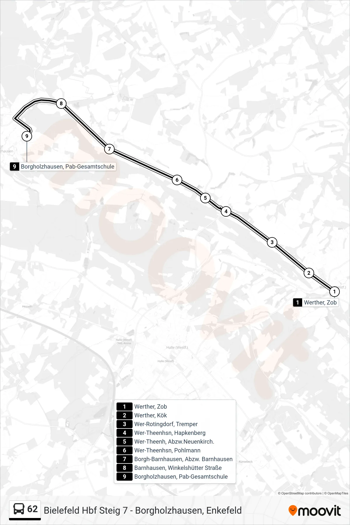 62 bus Line (Borgholzhausen, Pab-Gesamtschule) route and stops on a map