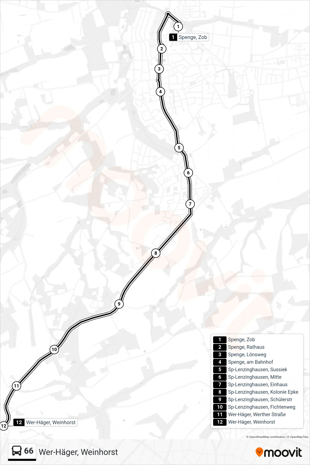 Linie 66 (Bus) Richtung Wer-Häger, Weinhorst: Route und Haltestellen auf der Karte