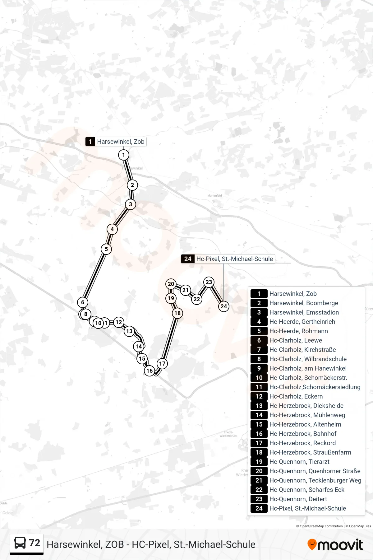 Linie 72 (Bus) Richtung Hc-Pixel, St.-Michael-Schule: Route und Haltestellen auf der Karte