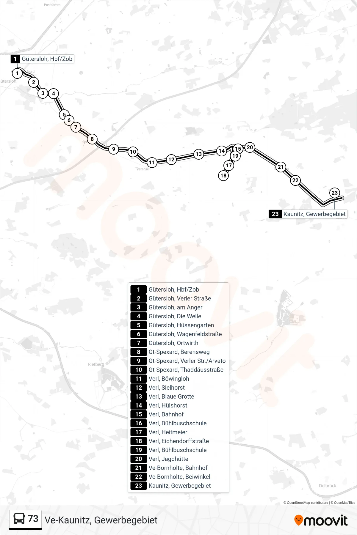Linie 73 (Bus) Richtung Ve-Kaunitz, Gewerbegebiet: Route und Haltestellen auf der Karte