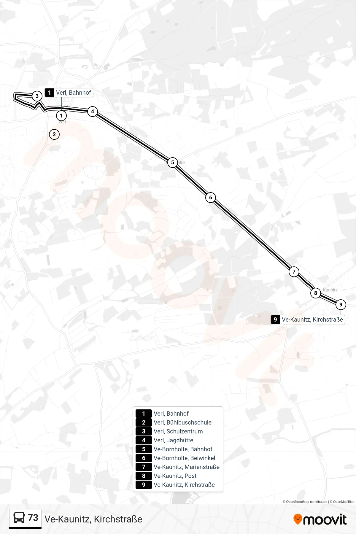 Linie 73 (Bus) Richtung Ve-Kaunitz, Kirchstraße: Route und Haltestellen auf der Karte