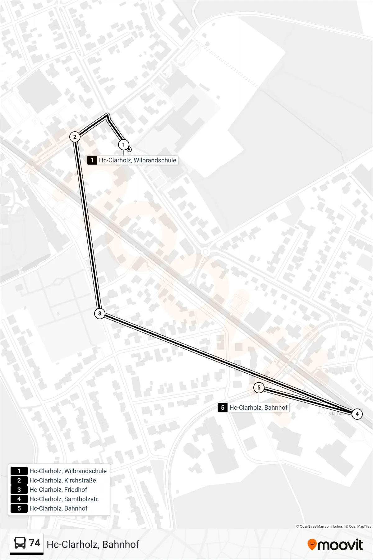 Linie 74 (Bus) Richtung Hc-Clarholz, Bahnhof: Route und Haltestellen auf der Karte