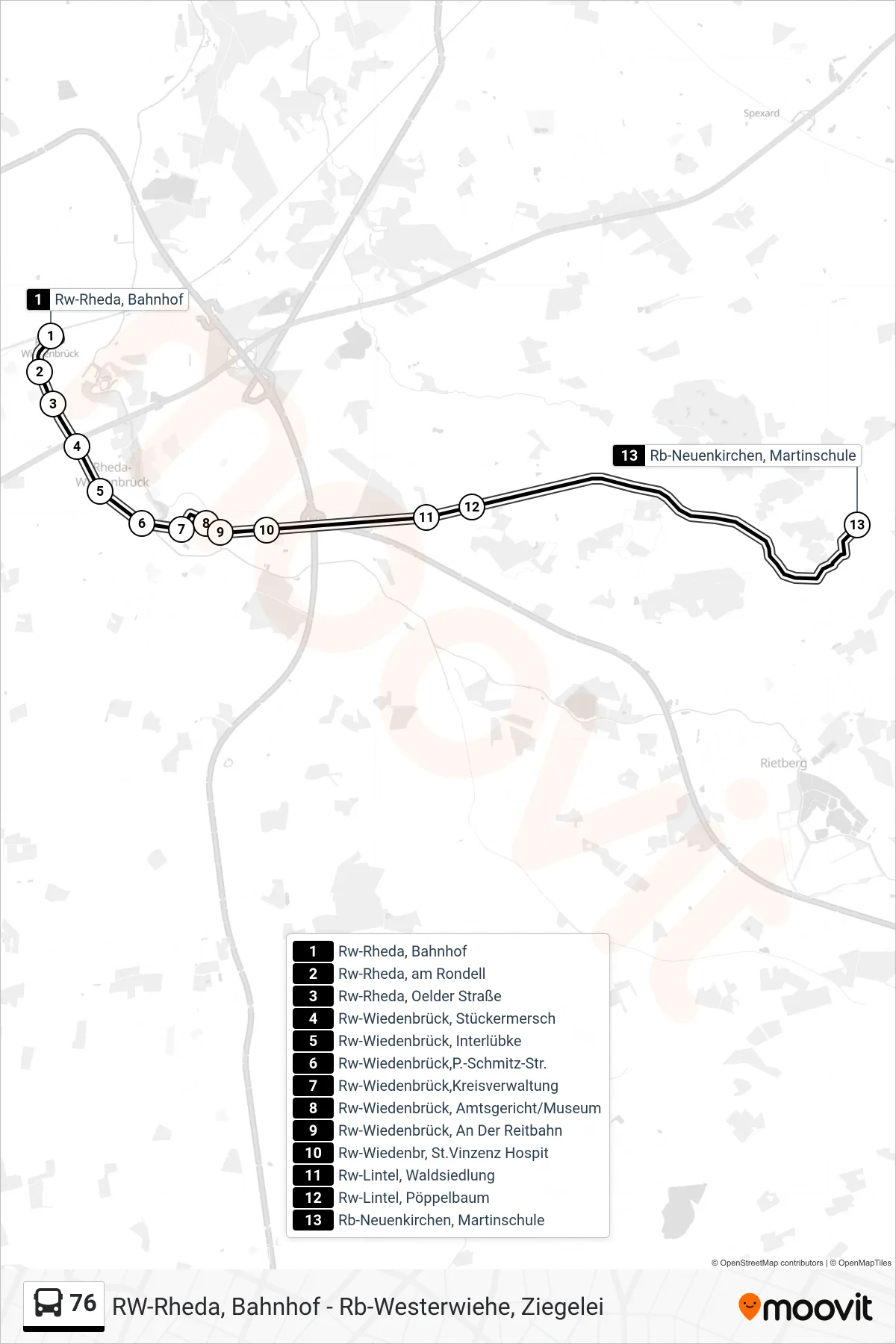 Linie 76 (Bus) Richtung Rb-Neuenkirchen, Martinschule: Route und Haltestellen auf der Karte