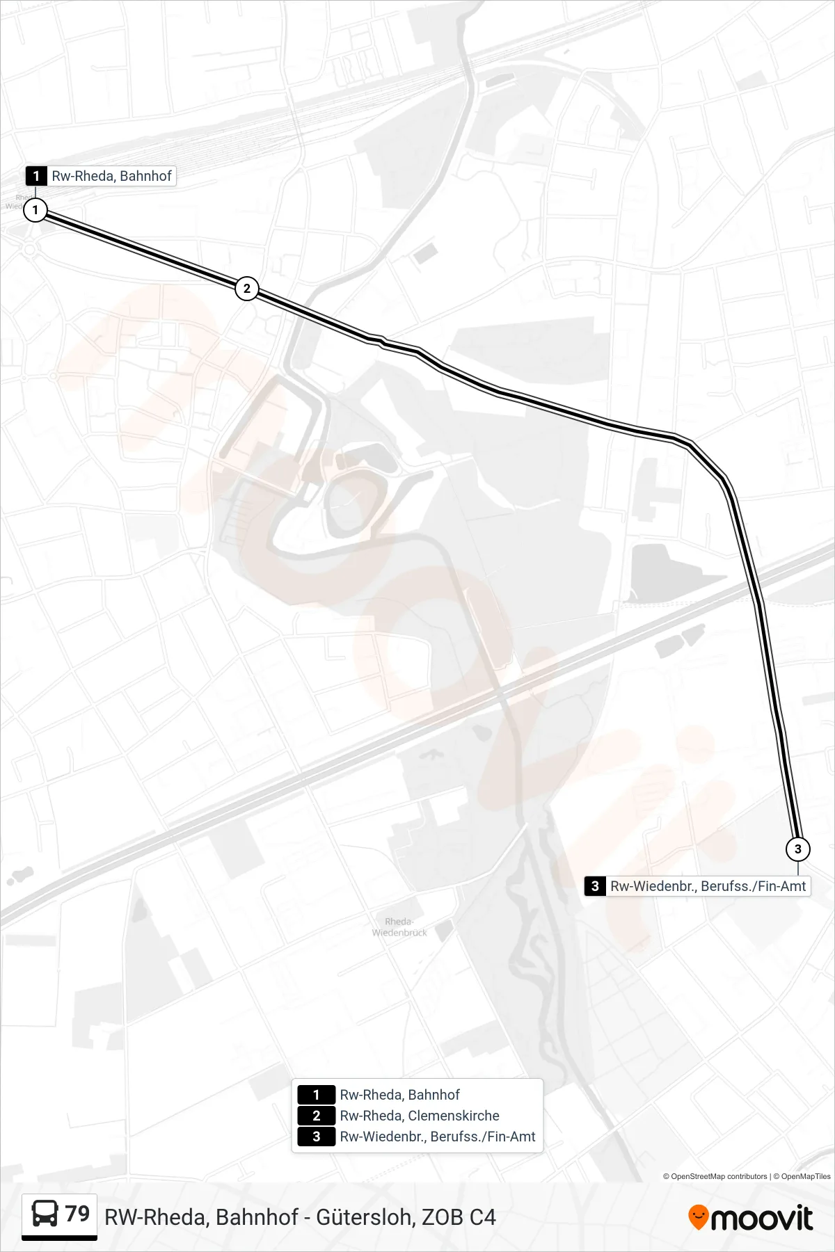 Linie 79 (Bus) Richtung Rw-Wiedenbr., Berufss./Fin-Amt: Route und Haltestellen auf der Karte