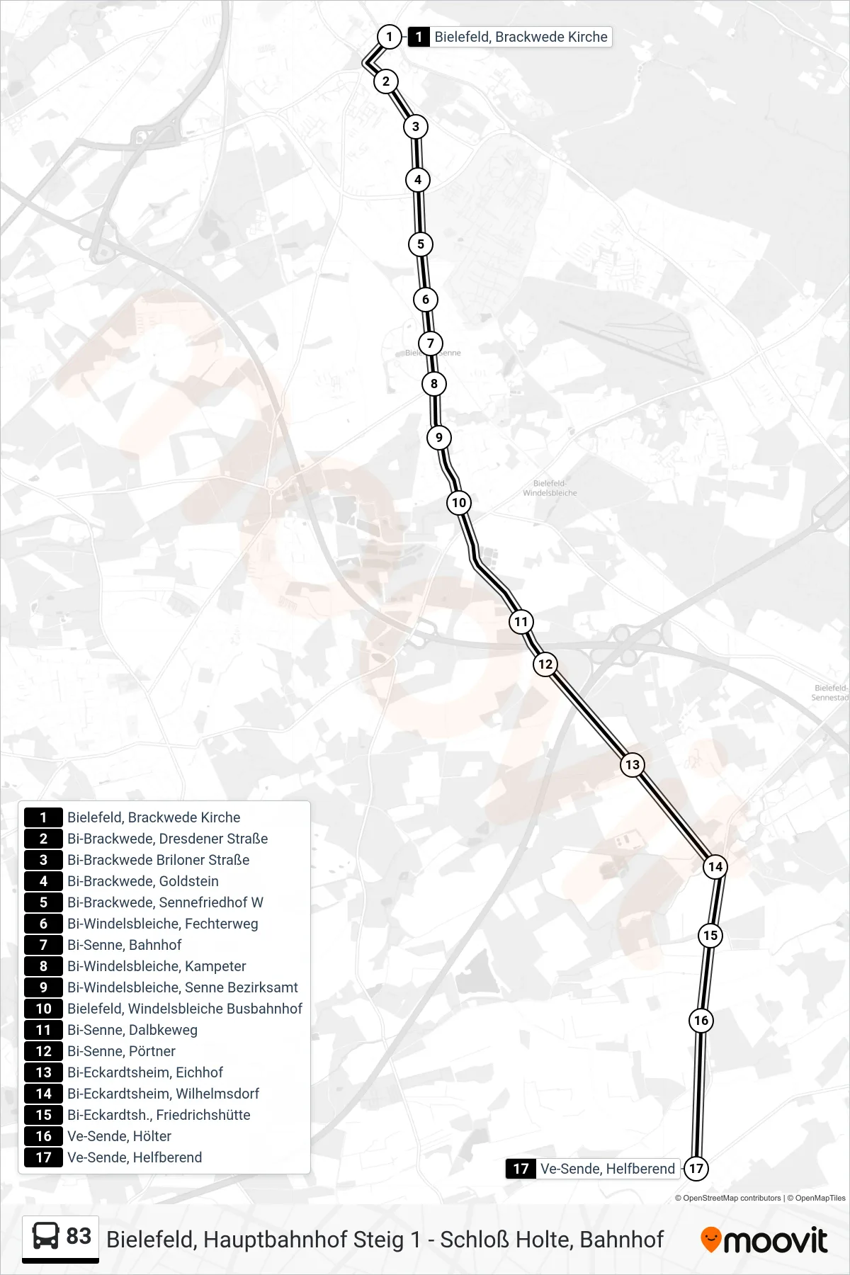 Linie 83 (Bus) Richtung Ve-Sende, Helfberend: Route und Haltestellen auf der Karte